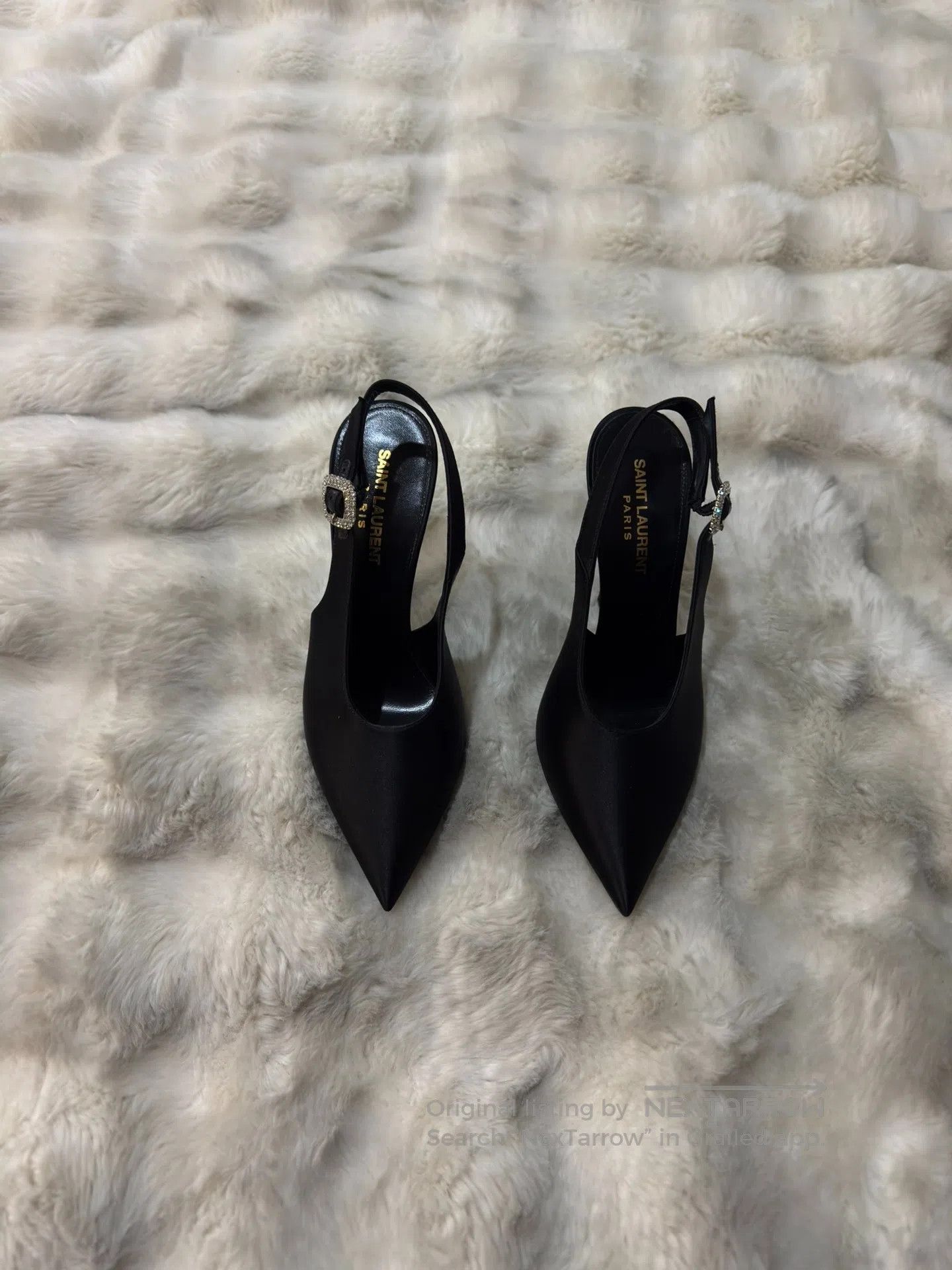 Saint Laurent Paris Saint Laurent Paris Black Satin Crystal High Heels| Size US 6.5 / IT 36.5 - 5 Thumbnail