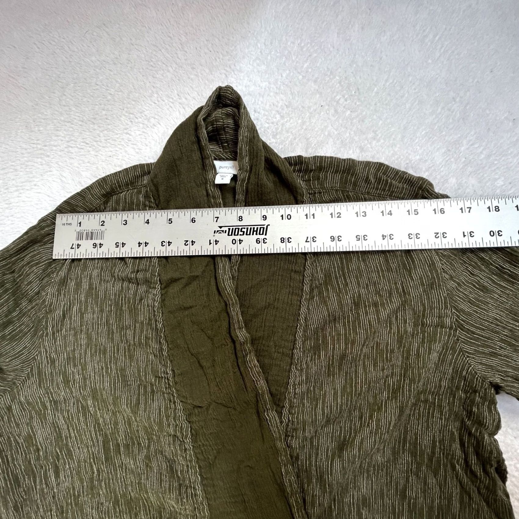 J. Jill Pure Jill Womens Olive Green Open Front Striped Cardigan Jacket Medium Cotton Size M / US 6-8 / IT 42-44 - 6 Thumbnail