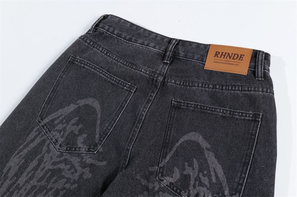 Jean Men's hip-hop trendy wing print casual loose straight jeans Size US 32 / EU 48 - 5 Thumbnail
