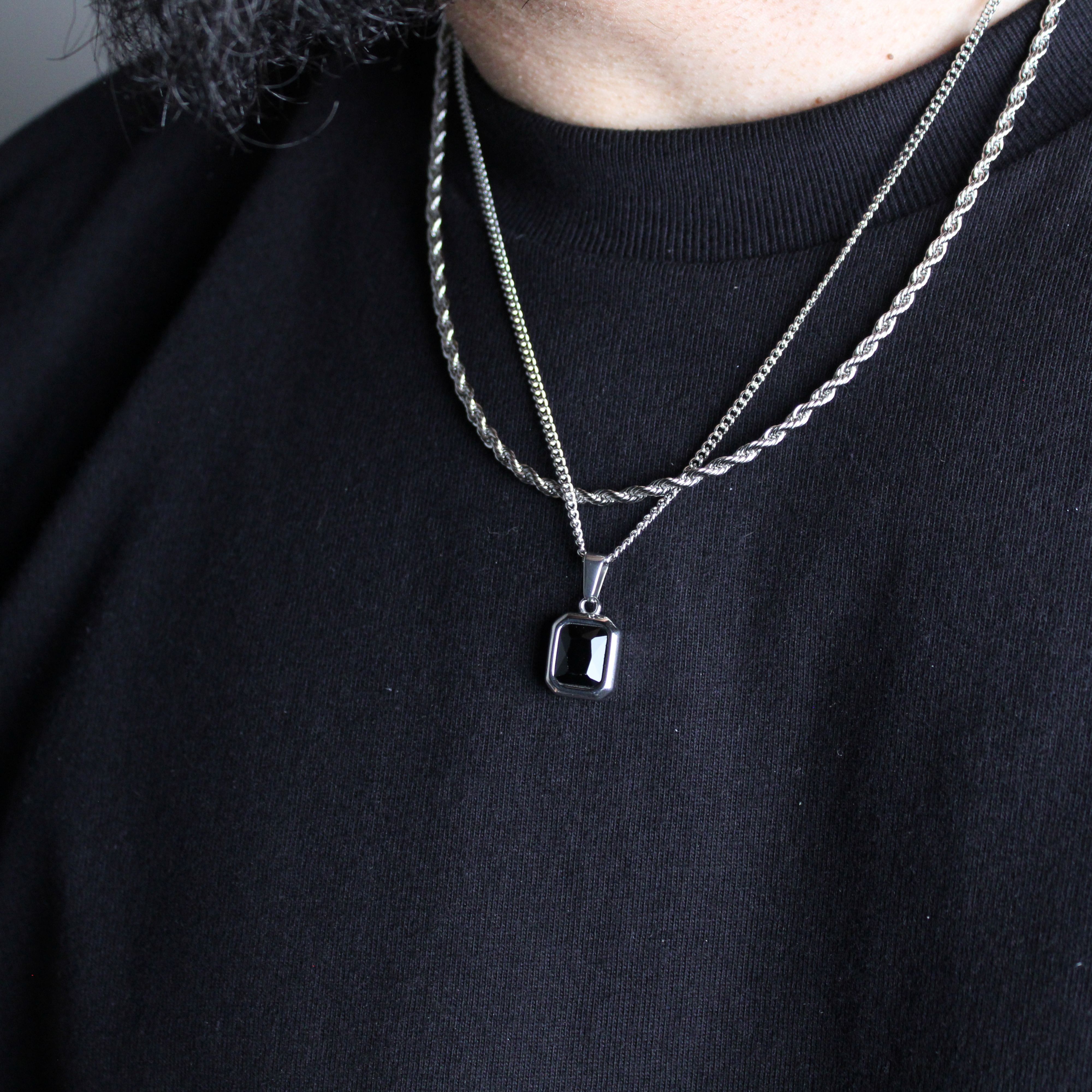 Jewelry Silver Black Cubic Zirconia Gemstone Pendant Chain Necklace Size ONE SIZE - 2 Thumbnail