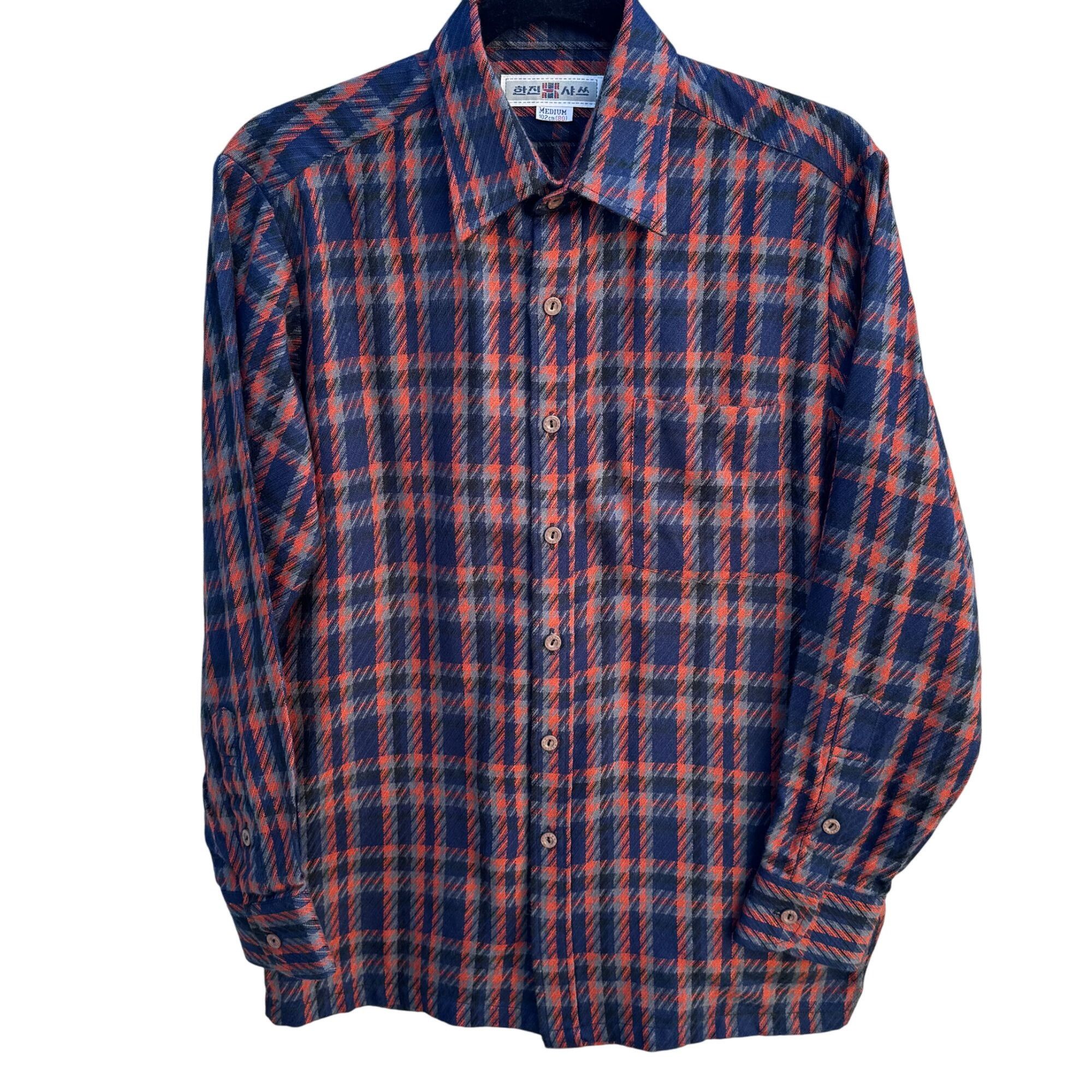 Other Hanjin Vintage Korean Plaid Button-Up Shirt Red Blue Long Sl Size US M / EU 48-50 / 2 - 1 Thumbnail
