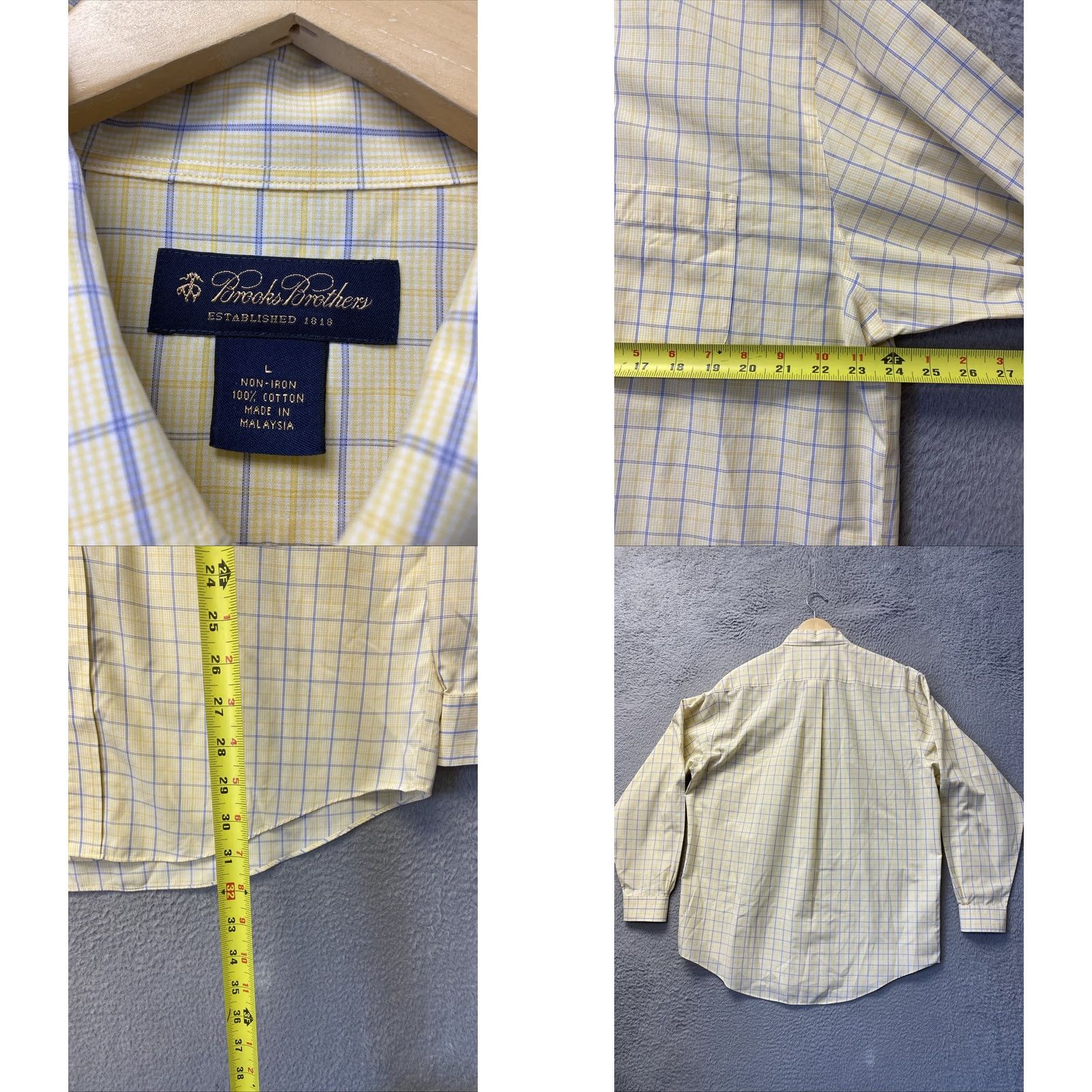 Brooks Brothers Brooks Brothers Shirt Mens L 100% Cotton Yellow Check Button-Down Long Sleeve Regular Pockets USA/0824 Size US L / EU 52-54 / 3 - 8 Thumbnail