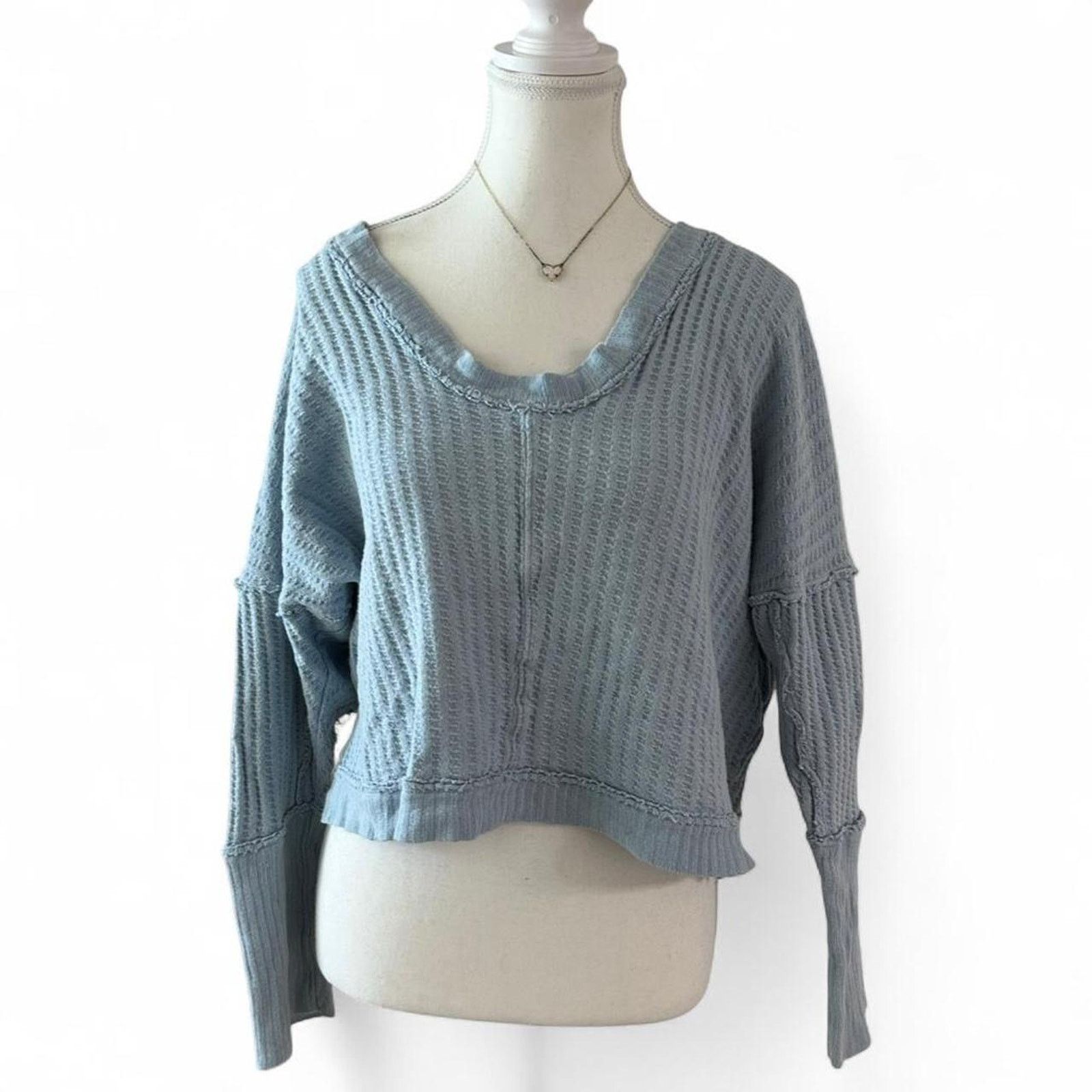 Free People Free People V Neck Soft Blue 100% Cotton Knitted Size Small Size S / US 4 / IT 40 - 1 Thumbnail