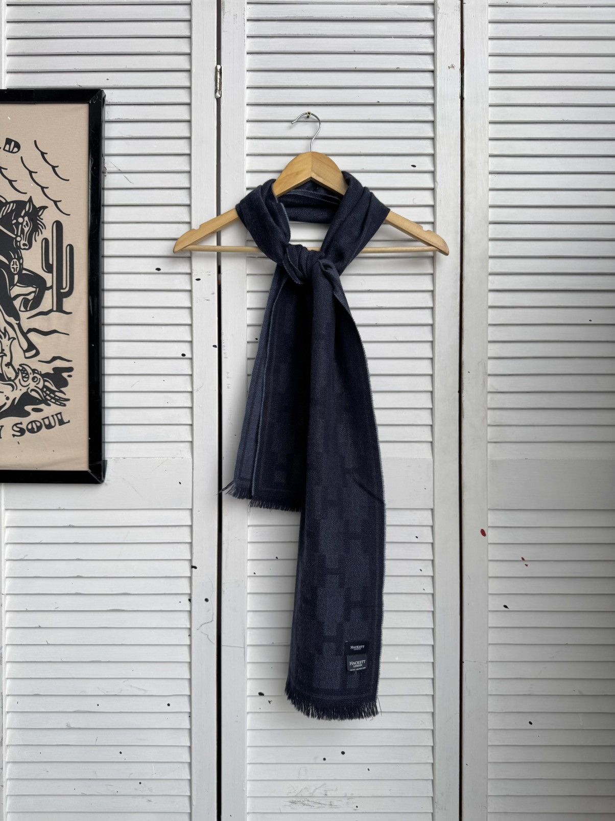 Hackett Hackett London Wool Long Scarf Navy Logo Pattern Size ONE SIZE - 8 Thumbnail