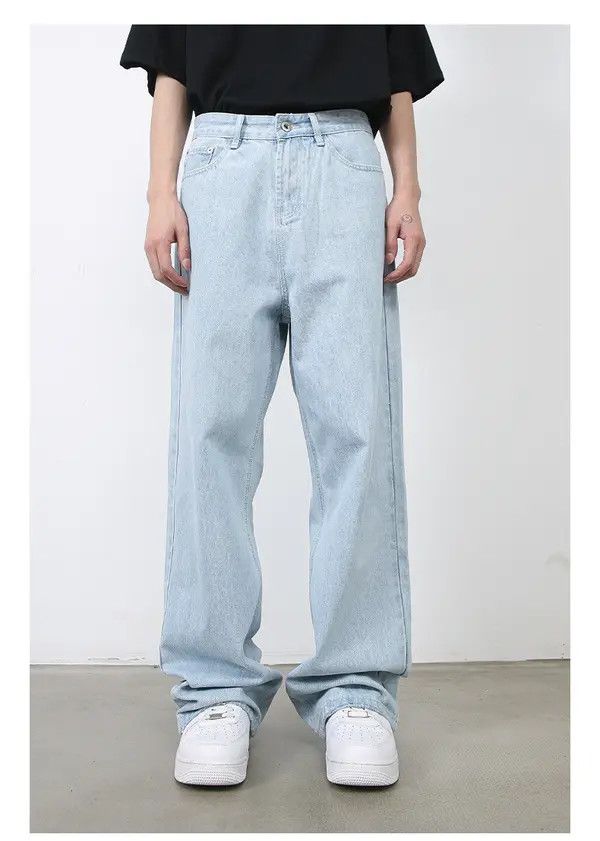 VIBE Retro light blue men's loose washed all-match straight jeans Size US 32 / EU 48 - 7 Thumbnail