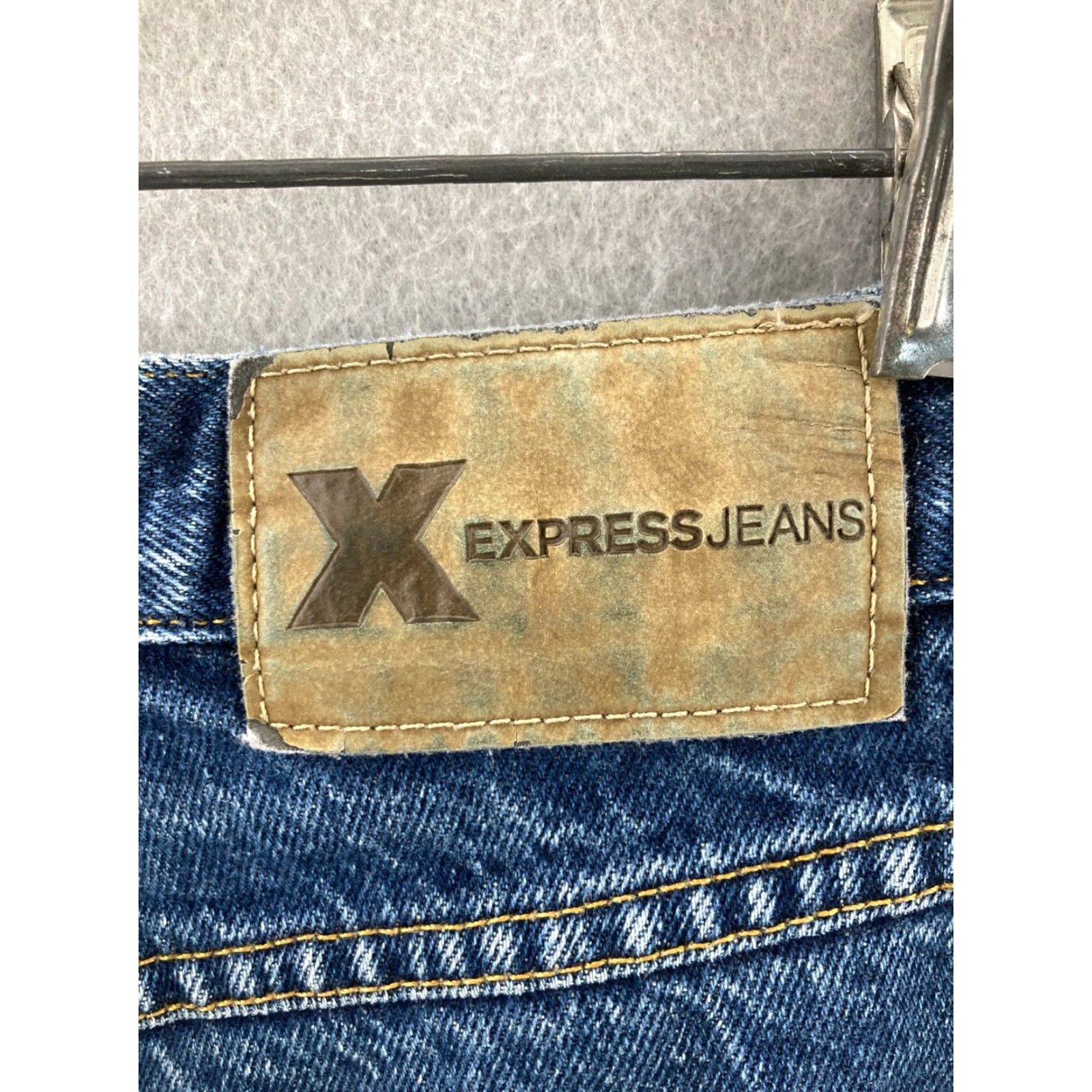Express XPRESS Denim Skirt Womens Midi 7/8 Flare Cotton Blend Blue 90s Theme Pockets Regular M Womens Size 32" / US 10 / IT 46 - 6 Thumbnail