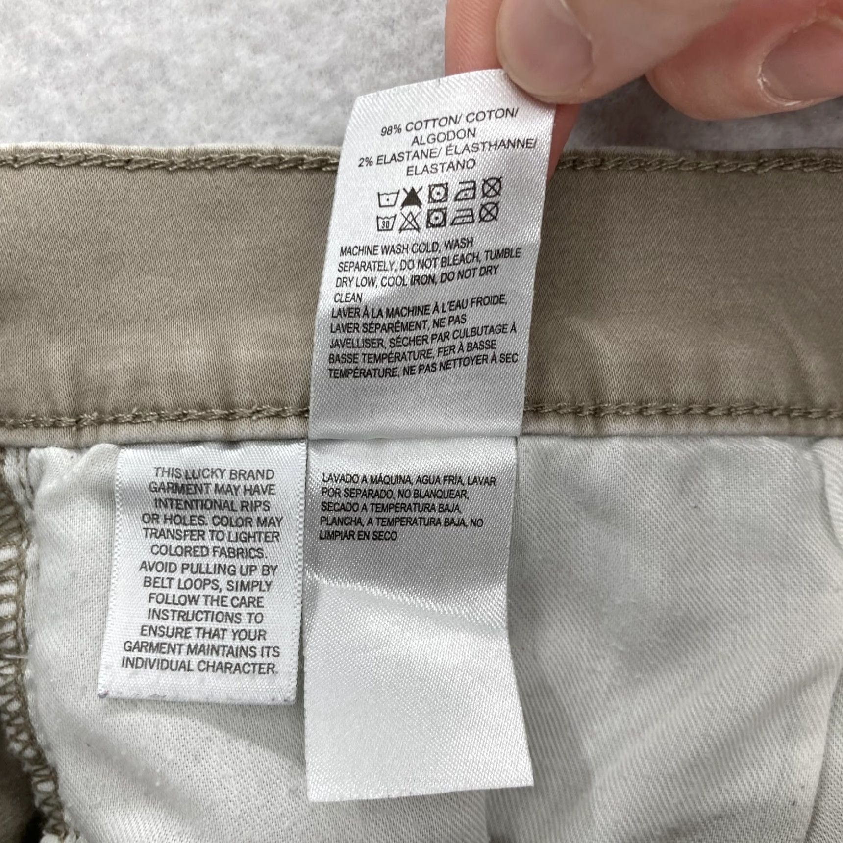 Lucky Brand Lucky Brand 121 Slim Straight Pants Mens 40x32 Beige Khaki Chino Casual Stretch Cotton Spandex Flat Front Pockets Zip Fly Leather Back Patch Mens Size US 40 / EU 56 - 6 Thumbnail