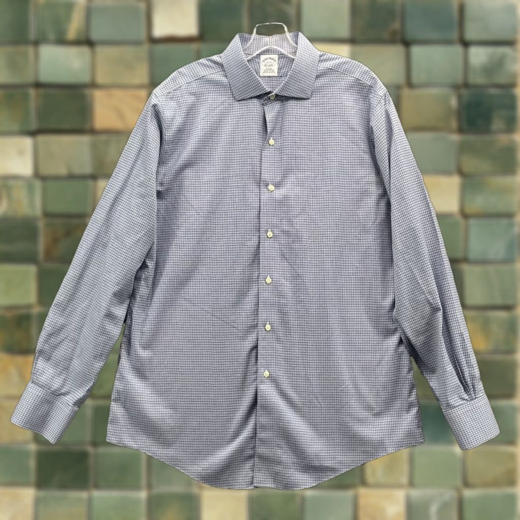 Brooks Brothers Brooks Brothers Dress Shirt Men 16-35 Blue Plaid Non-Iron Preppy Corpcore Career Shirt Size 42R - 1 Thumbnail