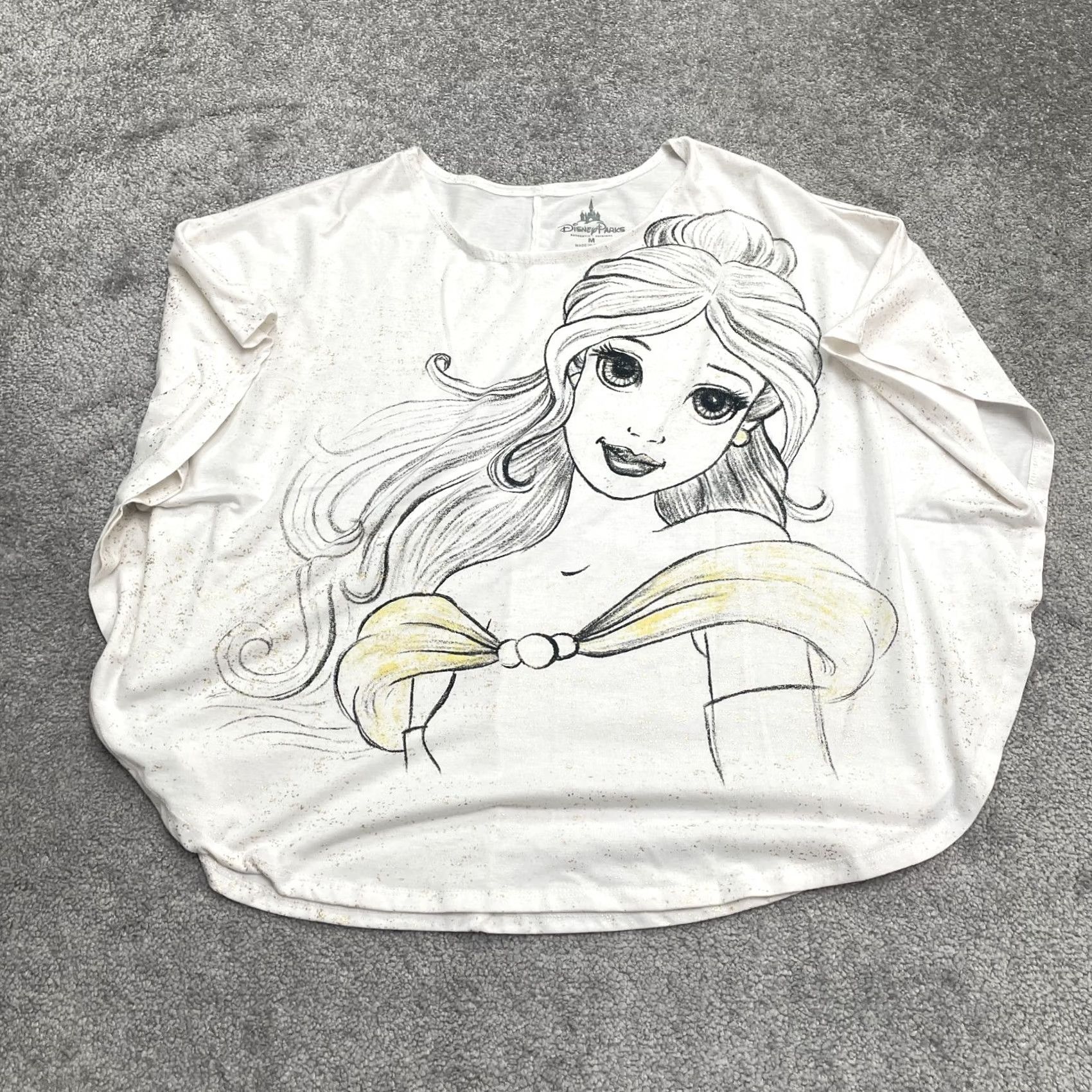 Disney Disney Blouse Womens Medium White Belle Shiny Glittered Dolman Sleeve Shirt Top, Disney, Cartoon, Princess, 90s? Size M / US 6-8 / IT 42-44 - 2 Thumbnail