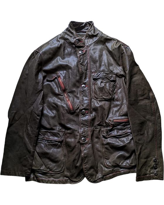 Vintage vintage leather armani jeans jacket y2k 90s 00s | Grailed