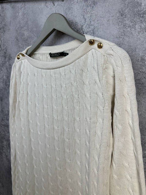 Lauren Ralph Lauren Lauren Ralph Lauren Boat Neck Cable Knit Sweater Ivory Size XL / US 12-14 / IT 48-50 - 5 Thumbnail