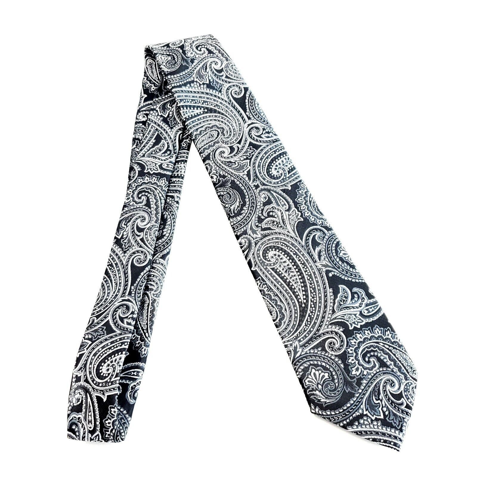Pierre Cardin Pierre Cardin Paisley Woven Gray Skinny Polyester Tie Size ONE SIZE - 6 Thumbnail