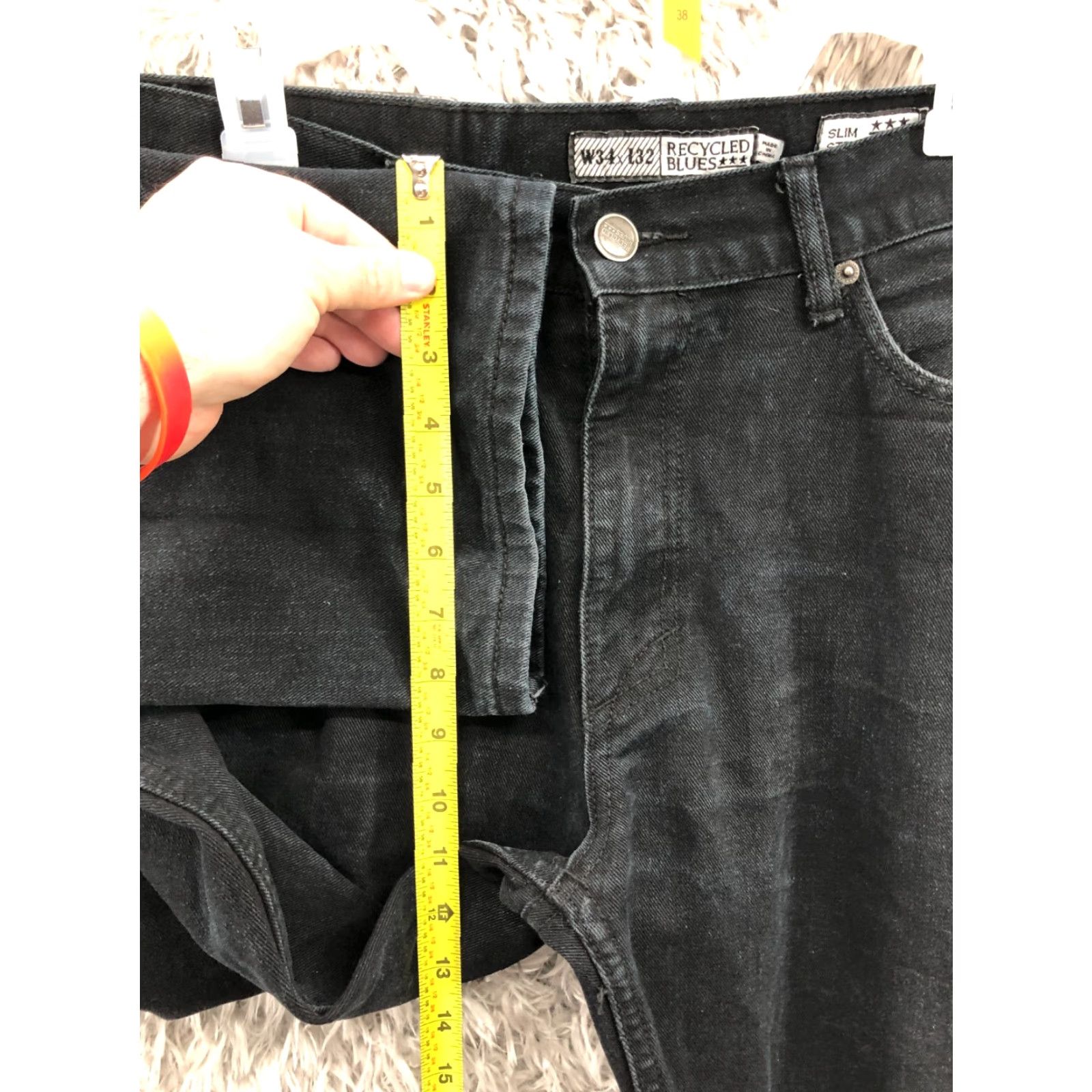 Denime Recycled Blues Jeans Size 34x32 Mens Mid Rise Slim Straight Dark Black Denim Jeans Size US 34 / EU 50 - 4 Thumbnail