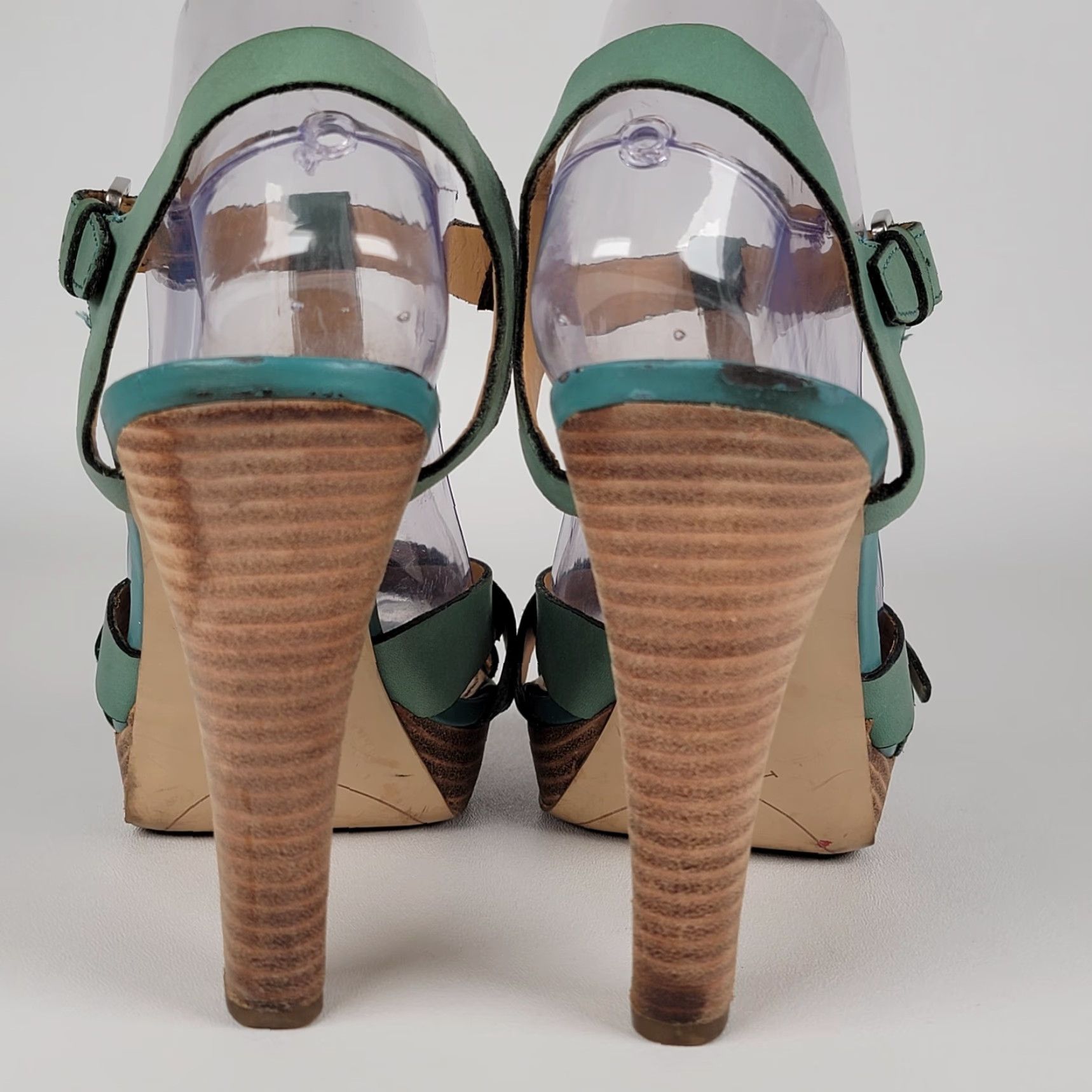 Franco Sarto Franco Sarto Heel Women Platform Open Toe T Strap Buckle Leather Blue Green 9M Size US 7 / IT 37 - 7 Thumbnail