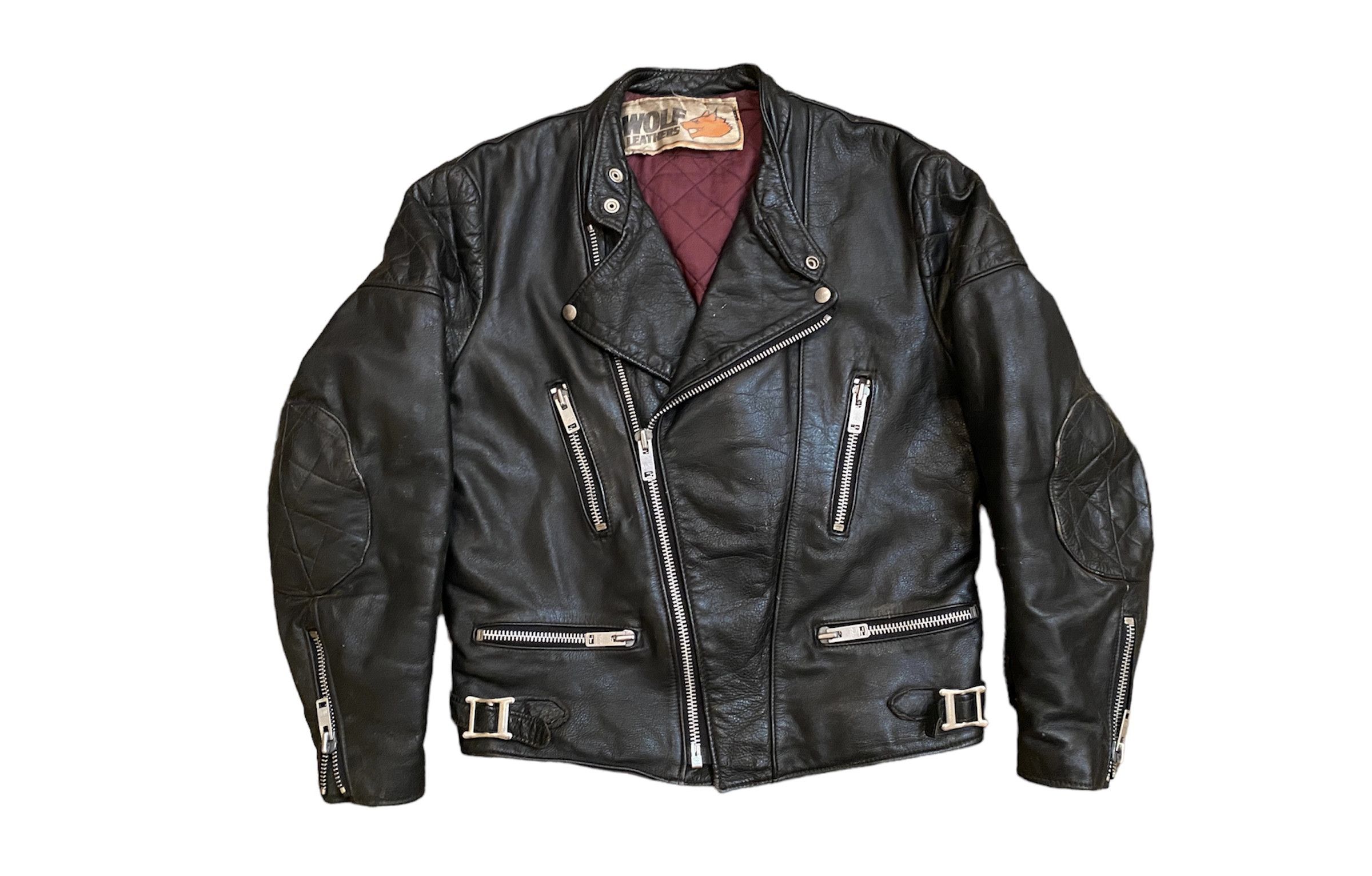 Rare Vintage UK 80s Wolf Leathers Biker Jacket Cafe Racer