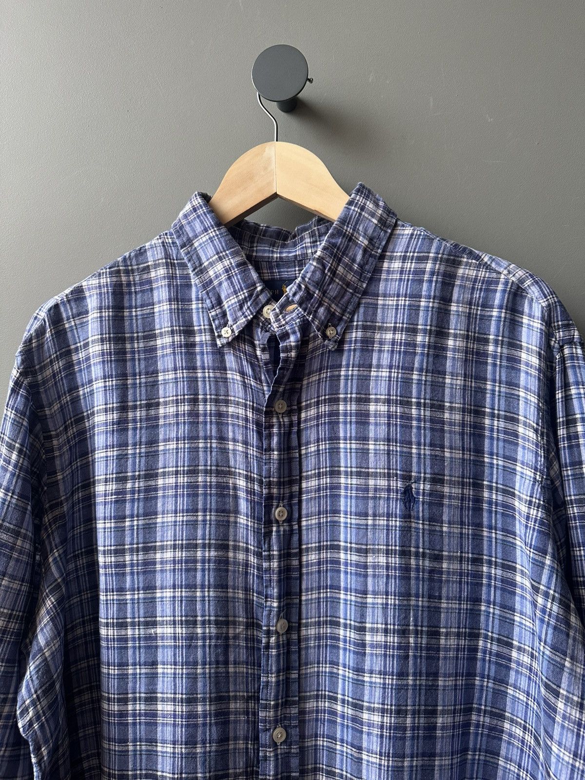 Ralph Lauren Polo Ralph Lauren Pony Logo Blue Check Linen Oxford Shirt Size US XL / EU 56 / 4 - 2 Thumbnail