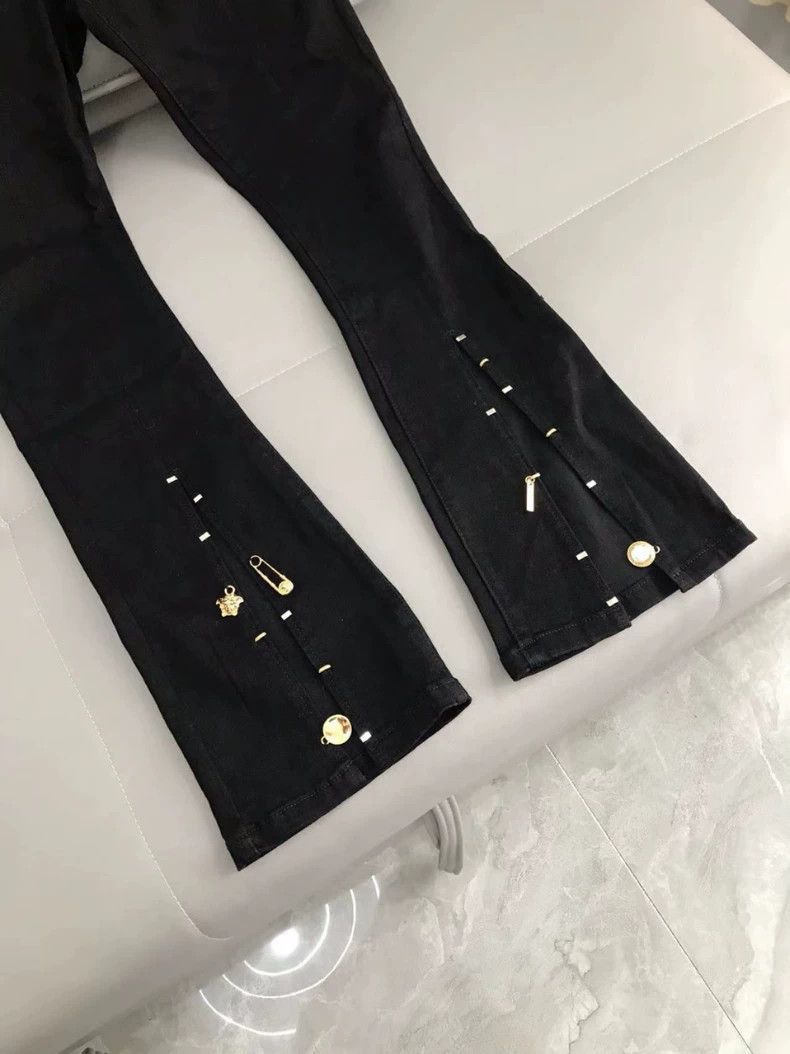 Versace Versace Black and gold Medusa straight-leg slit jeans Size 35" - 4 Thumbnail