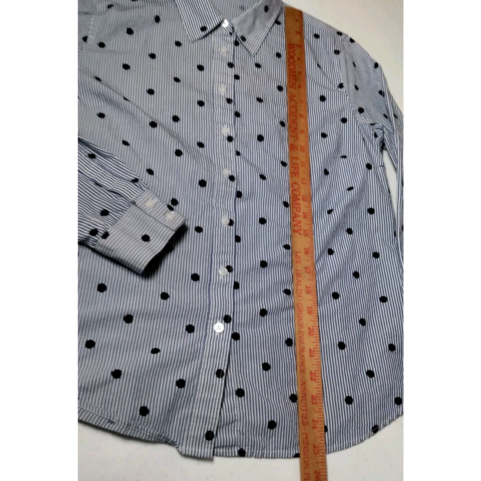 Talbots VINTAGE Talbots Women's Button-Up Blouse Size M Long Sleeve Cotton Casual Office Party Polka Dot Stripe Seasonal Size M / US 6-8 / IT 42-44 - 7 Thumbnail