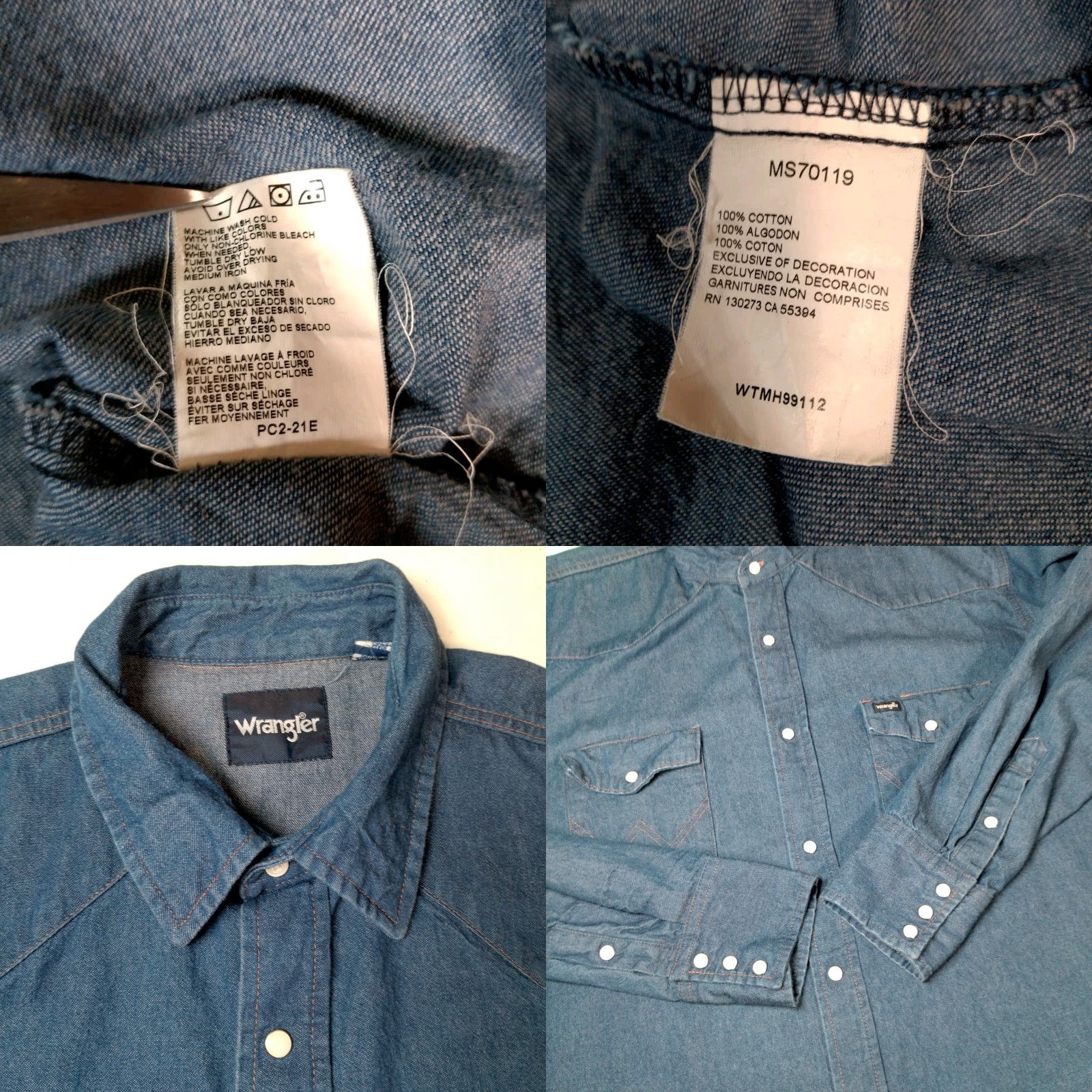 Wrangler Wrangler Denim Pearl Snap Shirt Men 2XT Tall Blue Long Sleeve Ranch Cowboy Rodeo Shirt Size US XXL / EU 58 / 5 - 9 Thumbnail