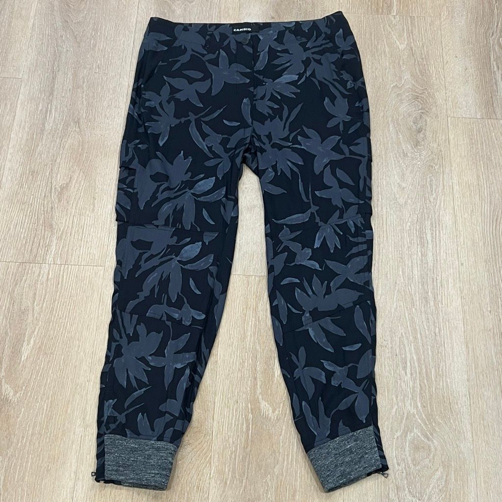 Casio Cambio, Blue Multi Silhouette Leaf Print Silk Blend Cargo Joggers, Women’s 10 Size 32" / US 10 / IT 46 - 13 Thumbnail