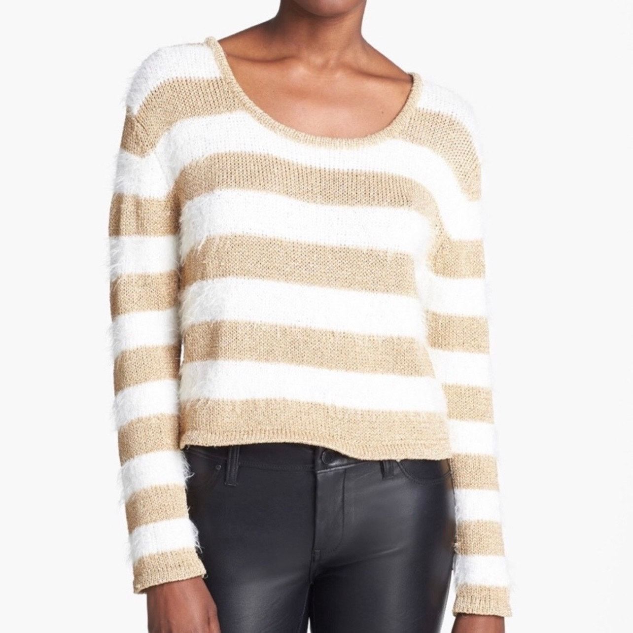 MINKPINK MINKPINK Gee Whizz Ivory Gold Metallic Striped Sweater NWT M Size M / US 6-8 / IT 42-44 - 1 Thumbnail