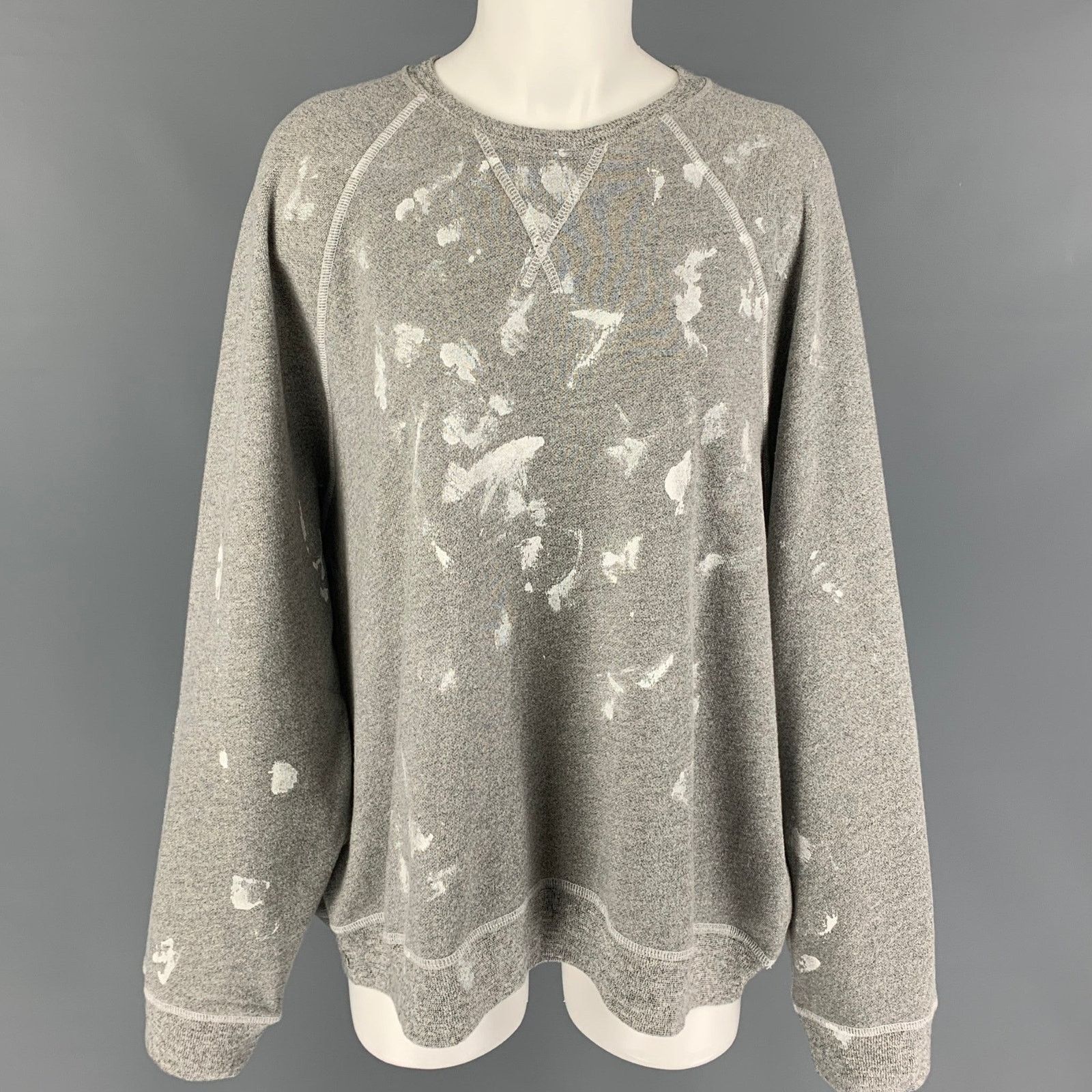 Size 2 Grey White Cotton Polyester Crew-Neck Pullover