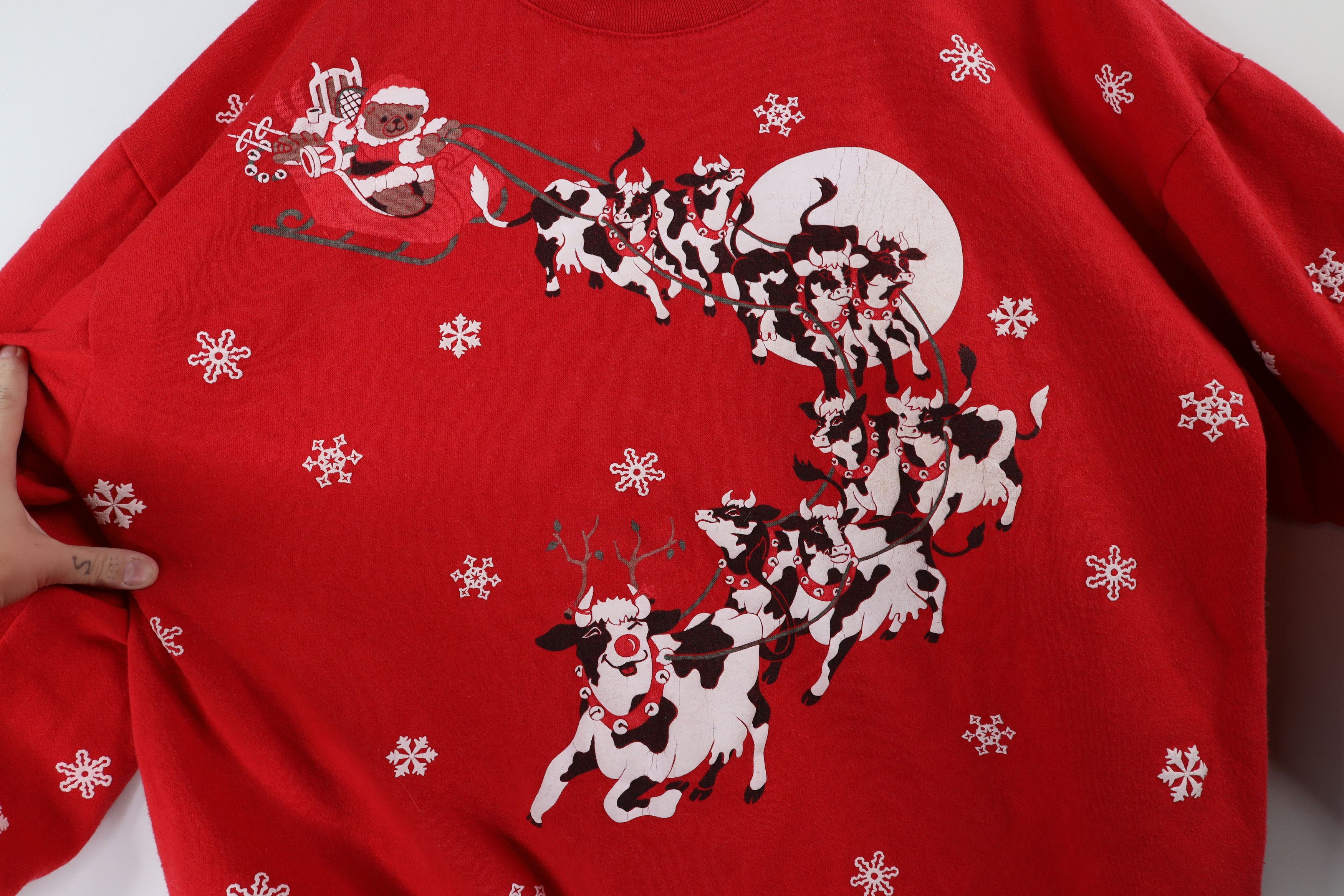 Vintage Vintage 90s Streetwear Christmas Bear Cow Sweatshirt USA Size XL / US 12-14 / IT 48-50 - 4 Thumbnail