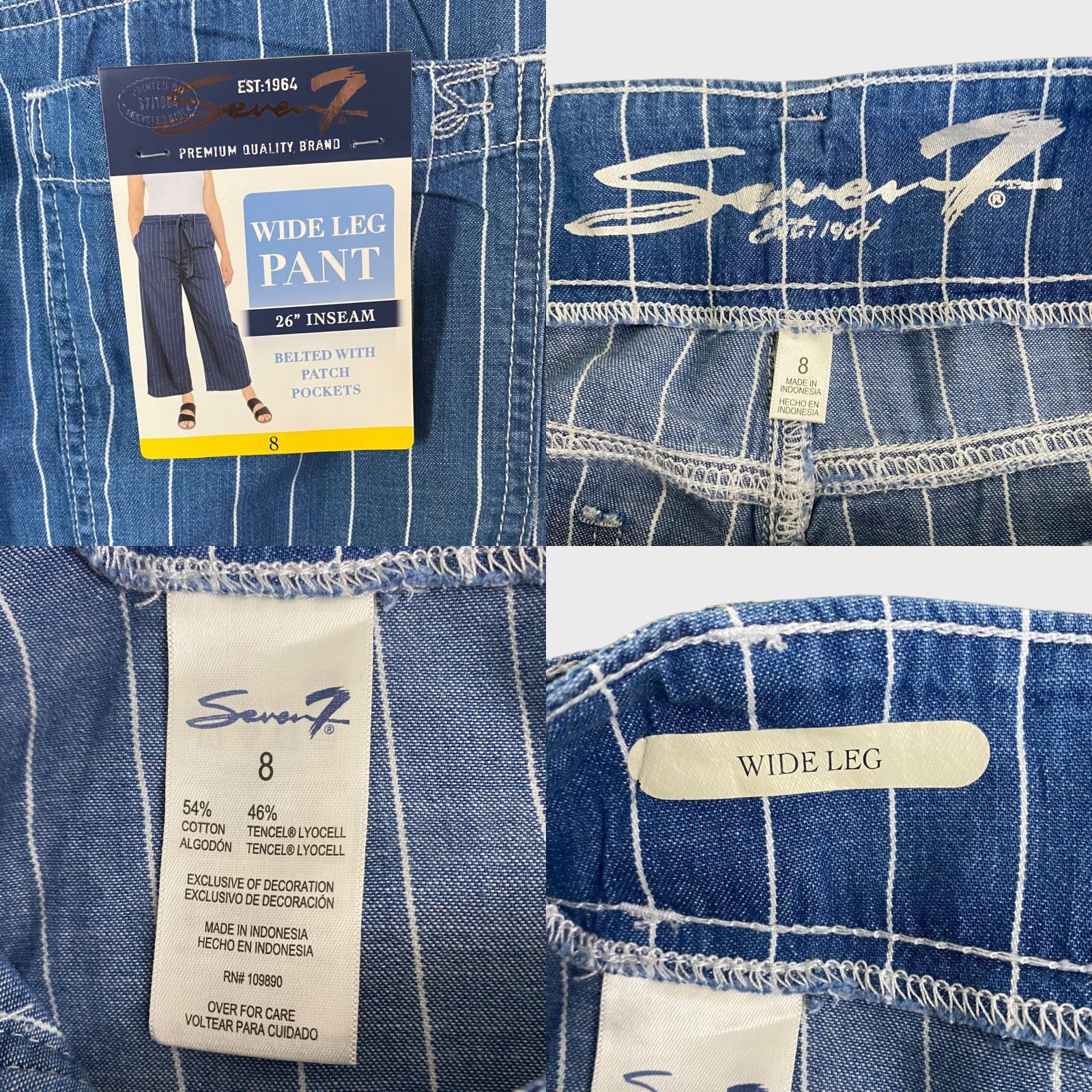 Vintage SEVEN7 Belted Wide-Leg Cropped Pants Denim Womens 8 Blue Striped Loose-Fit New Size 30" / US 8 / IT 44 - 8 Thumbnail