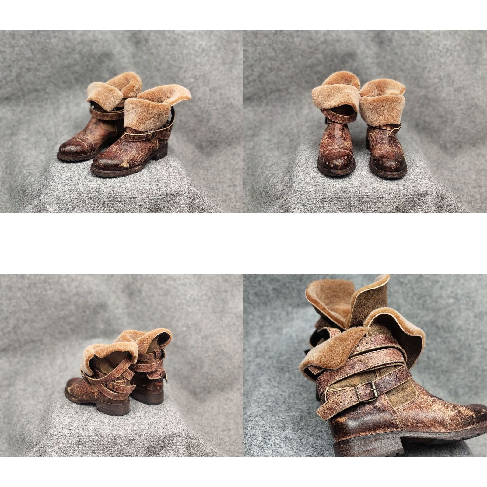 Vintage Sendra handmade design Ankle Brown Leather Womens fur boots Size US 7 / IT 37 - 8 Thumbnail