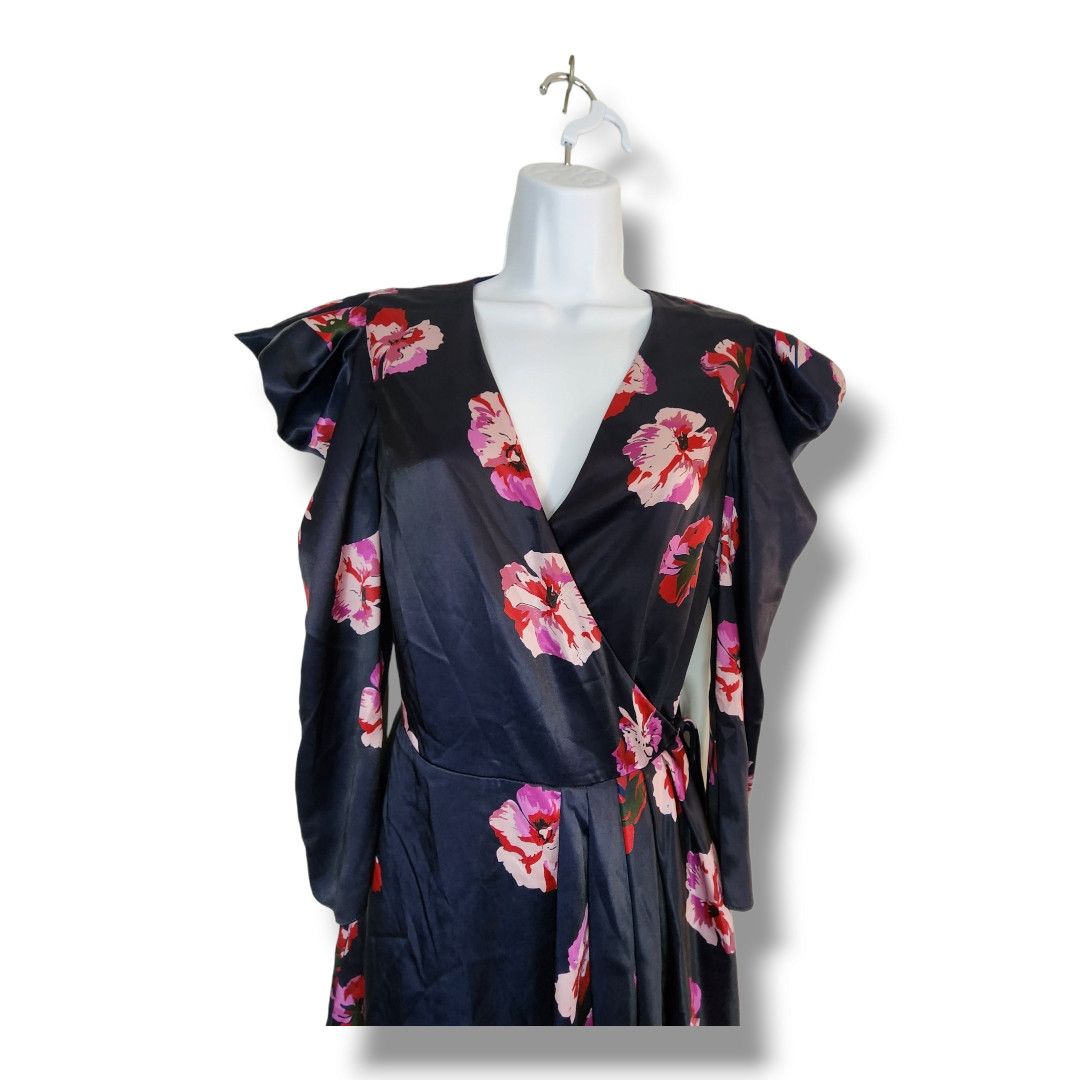 Joie Joie Miltona Navy Blue Floral Midi Wrap Dress Size Small Size S / US 4 / IT 40 - 7 Thumbnail