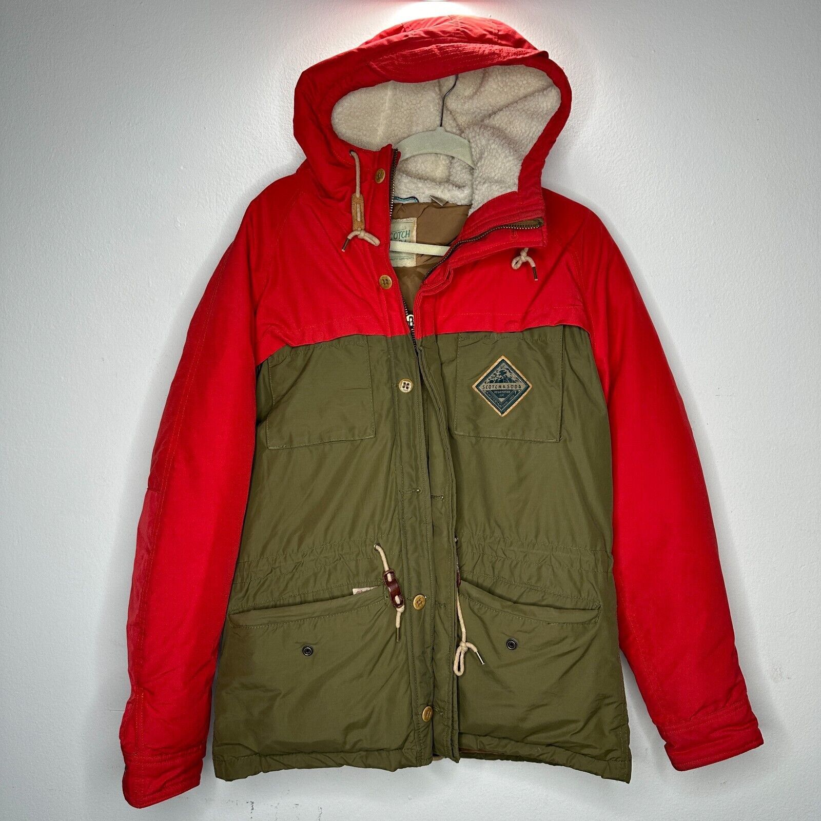 Scotch & Soda Scotch & Soda Olive & Red Front Zip Hooded Heavy Jacket M Size M / US 6-8 / IT 42-44 - 1 Thumbnail