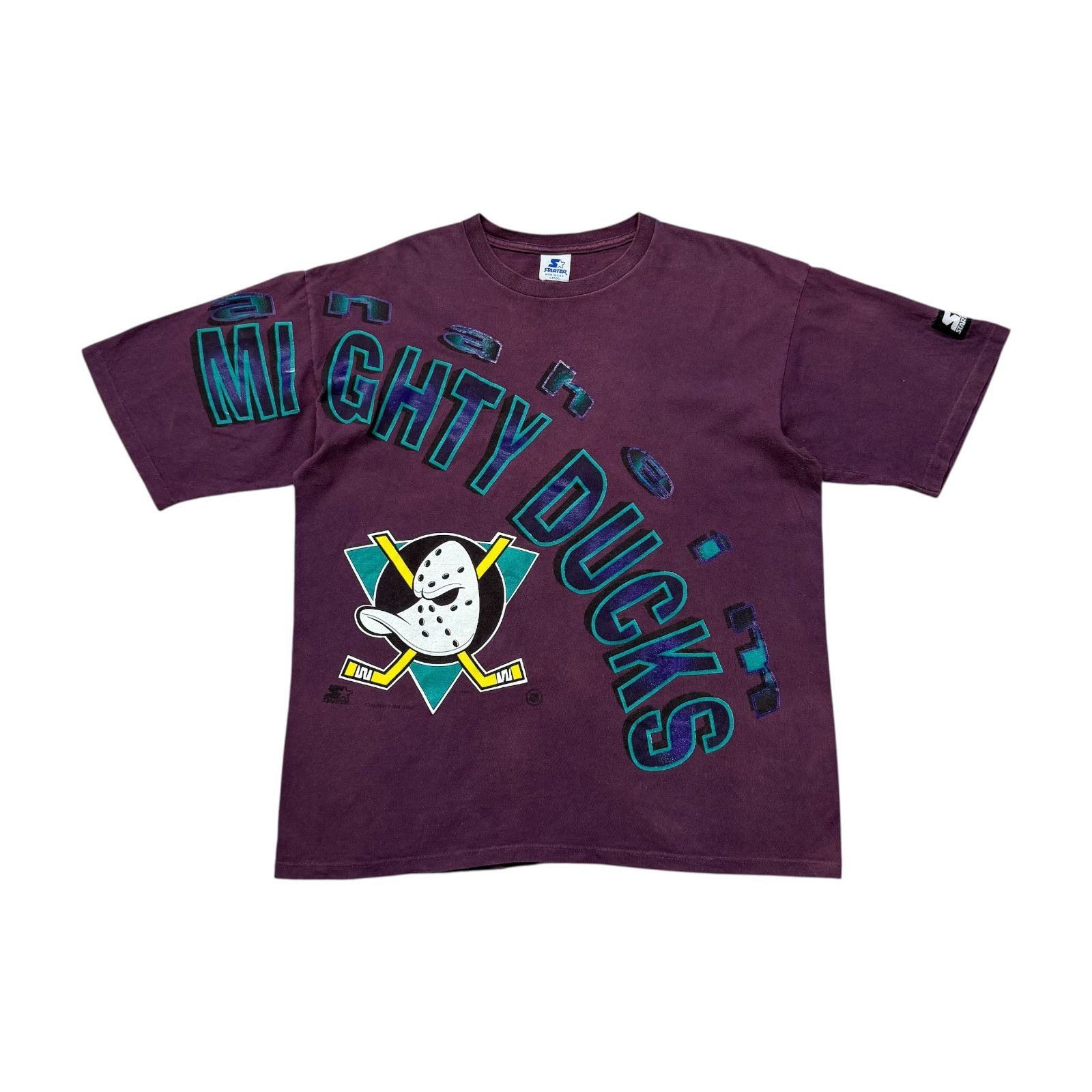 NHL VTG 90s MIGHTY DUCKS ANAHEIM 1993 STARTER AOP T-SHIRT Size US L / EU 52-54 / 3 - 1 Thumbnail