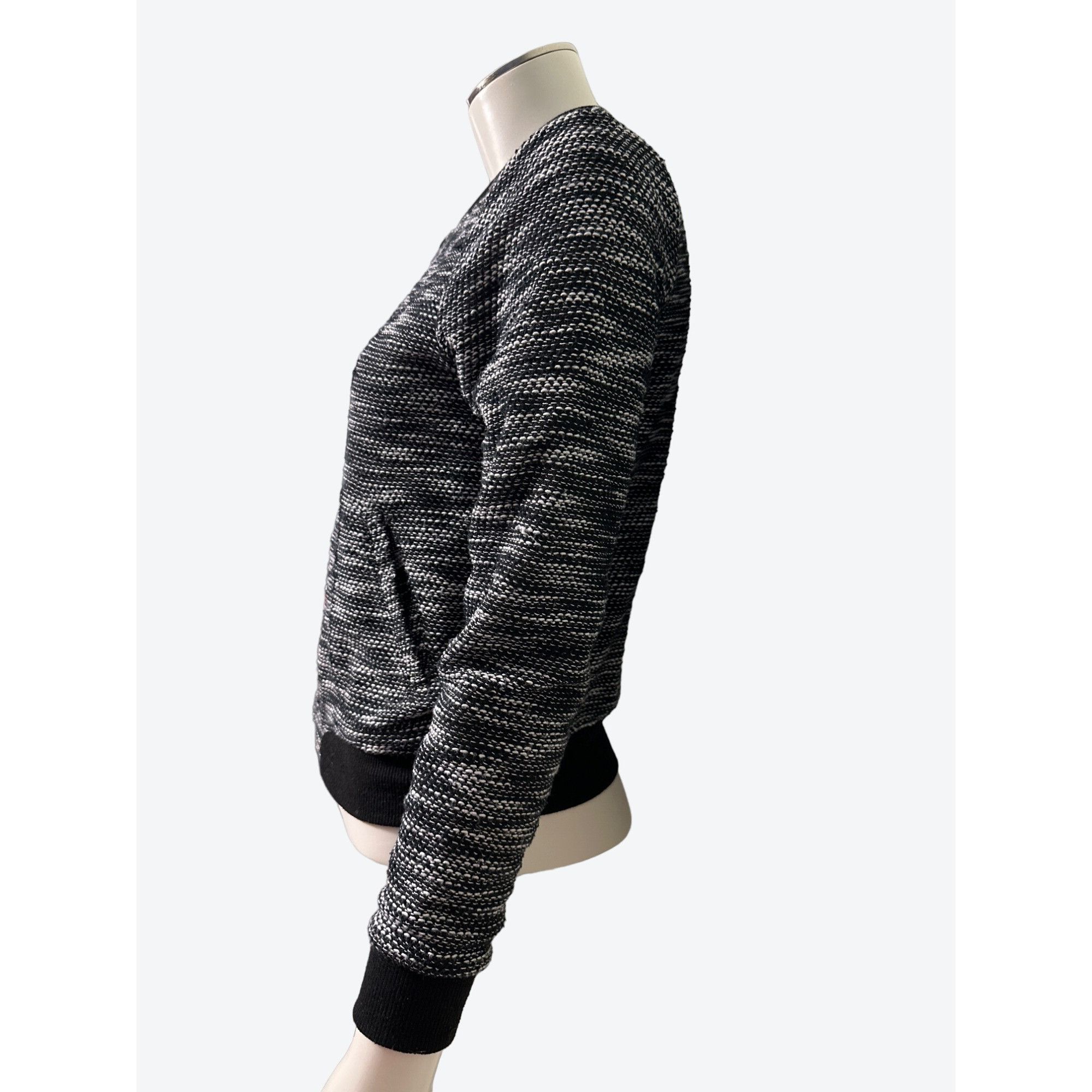 Almost Famous Almost Famous Black White Knit Zip Front Crew Neck Bomber Ja Size L / US 10 / IT 46 - 3 Thumbnail