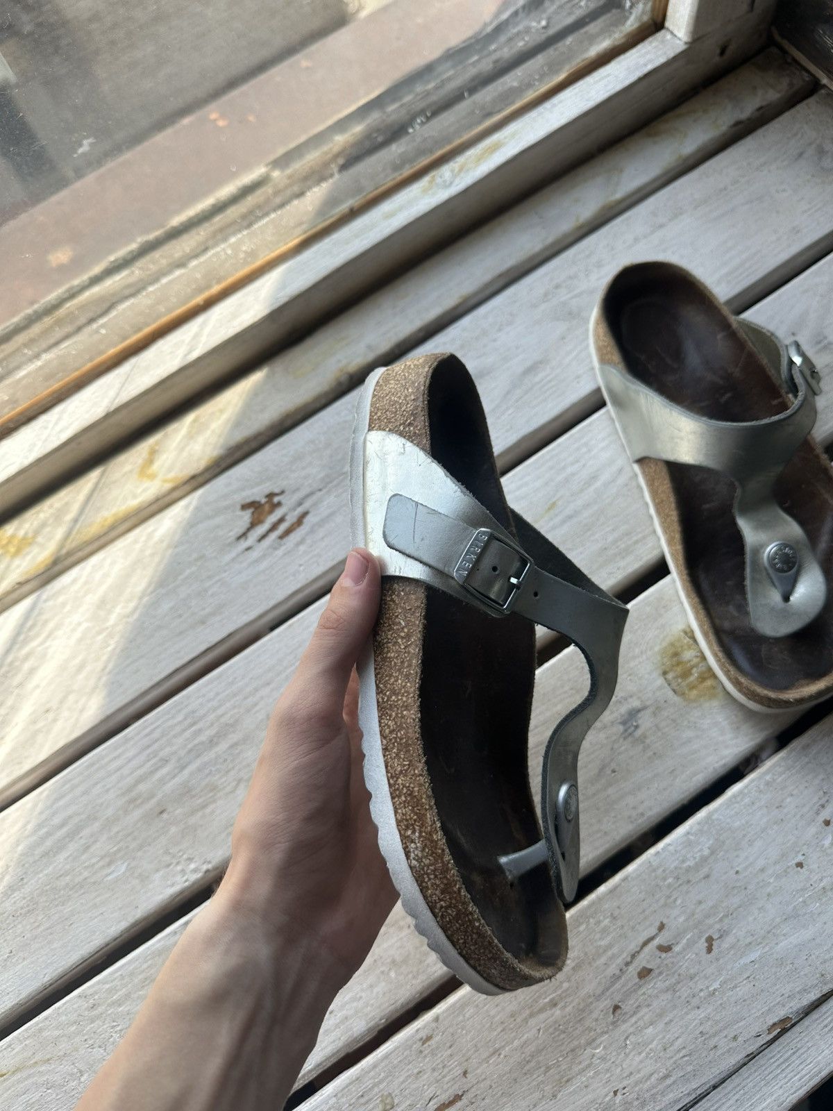 Birkenstock 🚨Vintage Birkenstock 38 silver Luxe Sandals rare slides Size US 8 / IT 38 - 2 Thumbnail