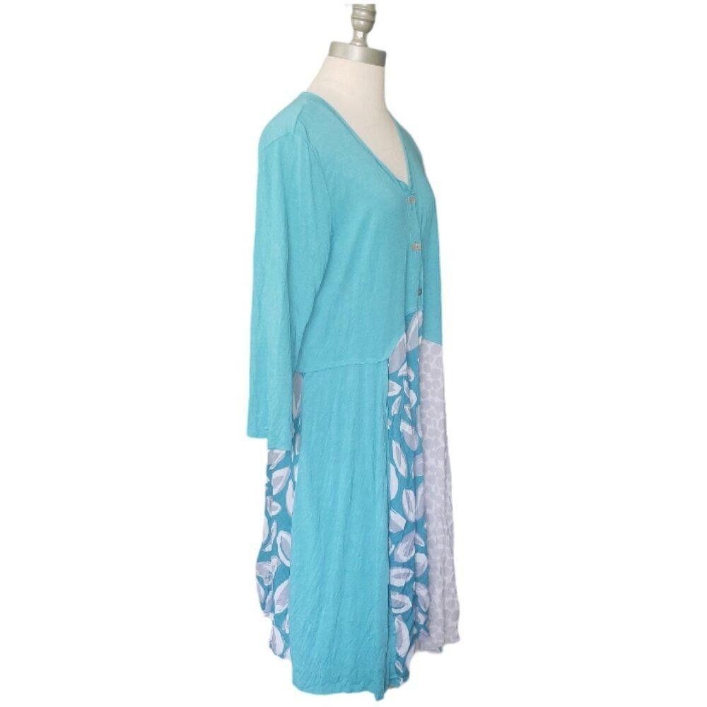 Designer CT1457 Chalet et Ceci Knee Length Button Front Aqua Tunic M Size M / US 6-8 / IT 42-44 - 5 Thumbnail