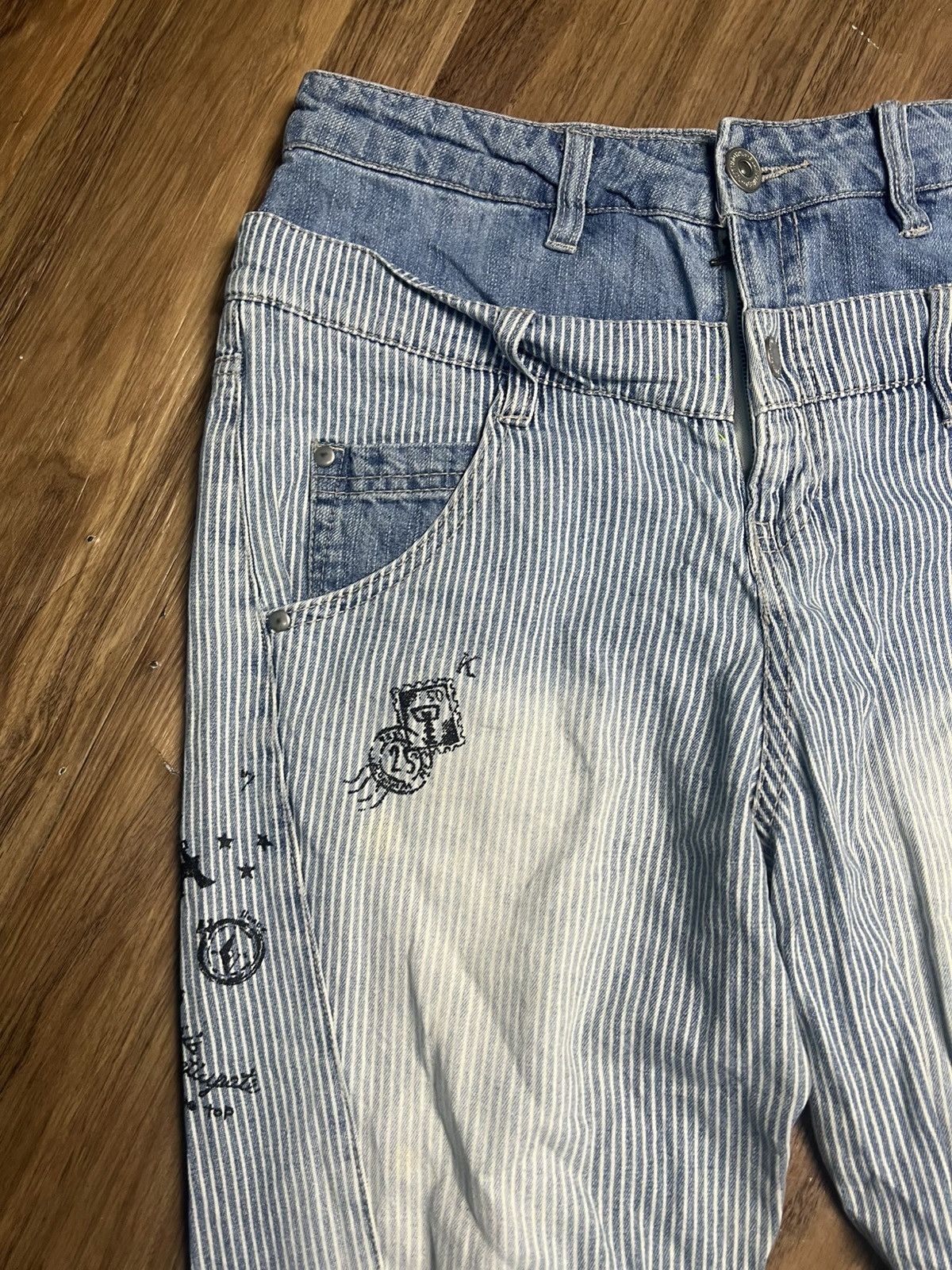 If Six Was Nine Vintage Cutie Blonde Bio-Stone Wash Pinstripe Jeans (40) Size 32" / US 10 / IT 46 - 5 Thumbnail