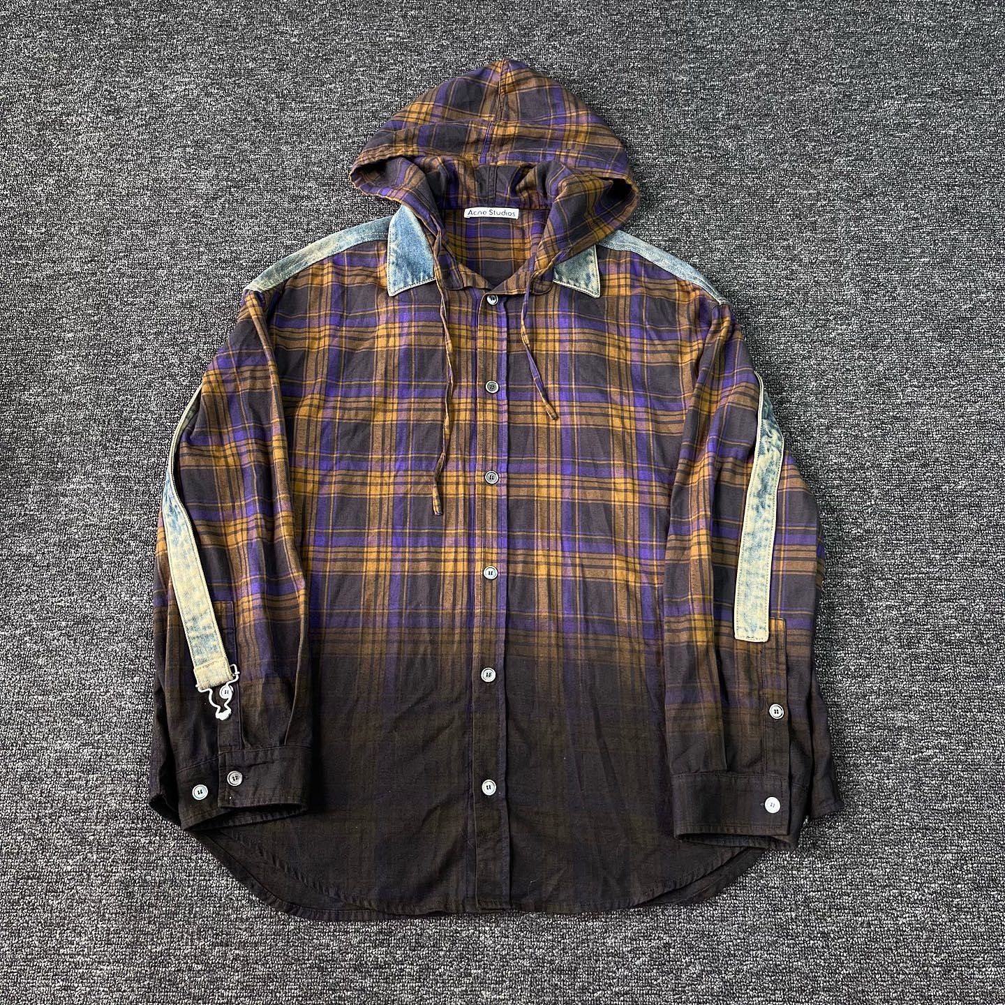 Acne Studios Acne Studios Gradient Plaid Hooded Shirt Size 50 Size US M / EU 48-50 / 2 - 1 Thumbnail
