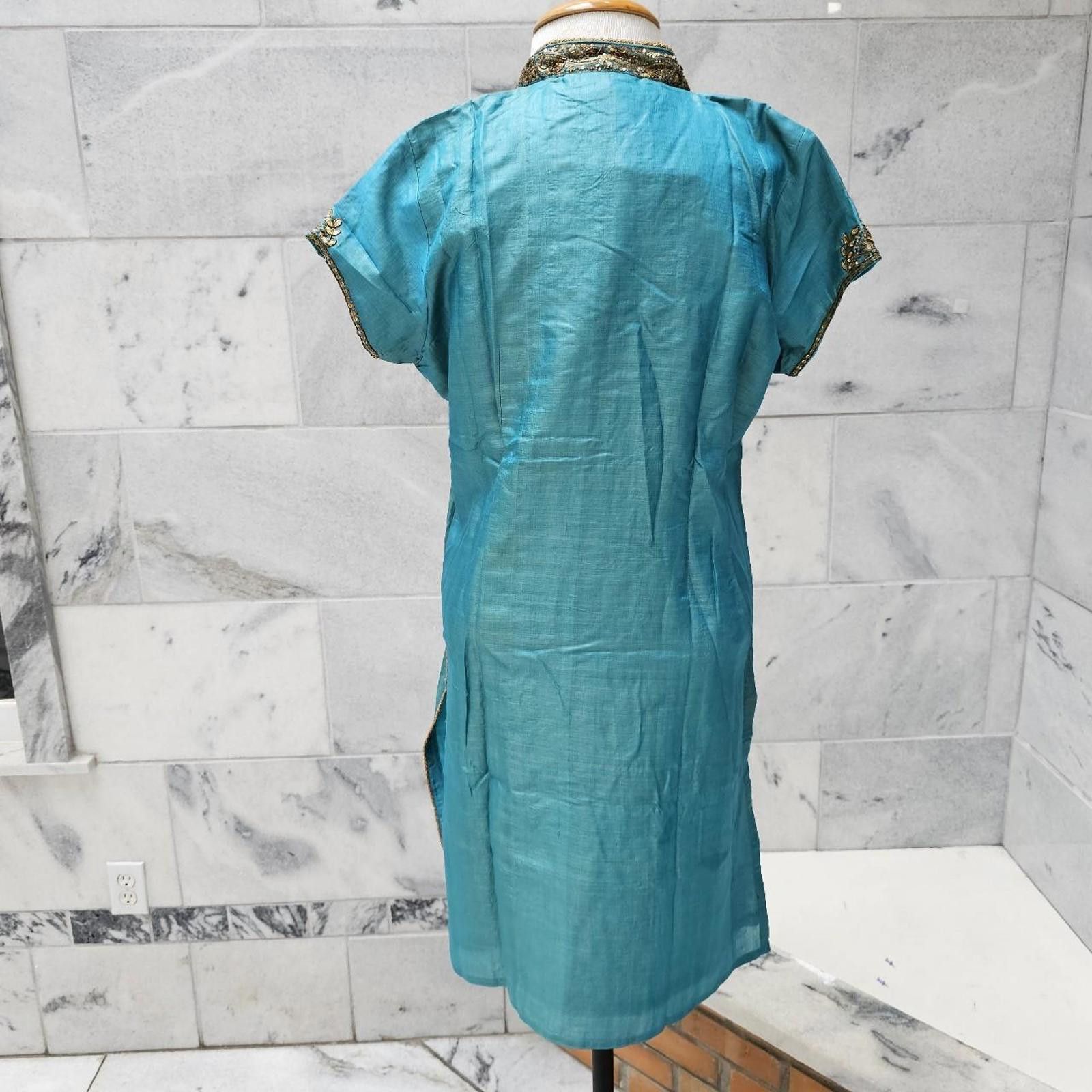 Other Women's Kurta Style Aqua Blue and Gold Dress Size M / US 6-8 / IT 42-44 - 4 Thumbnail