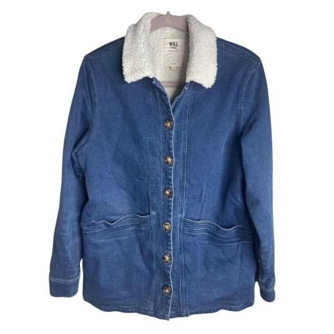 Sezane Will Denim Blue Fleece thicker Collar Jacket M bust 4