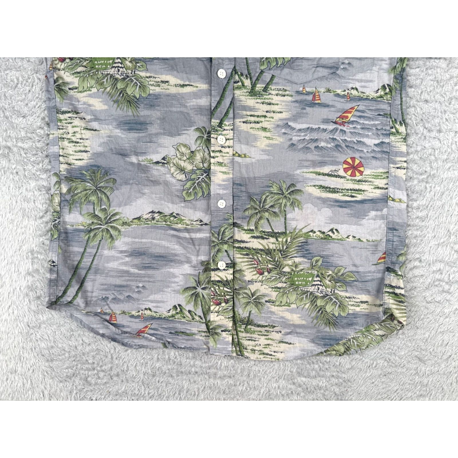 J.Crew J.Crew Shirt Men Medium Gray Green Palm Sailboat Hawaiian 100% Cotton Slim Size US M / EU 48-50 / 2 - 5 Thumbnail
