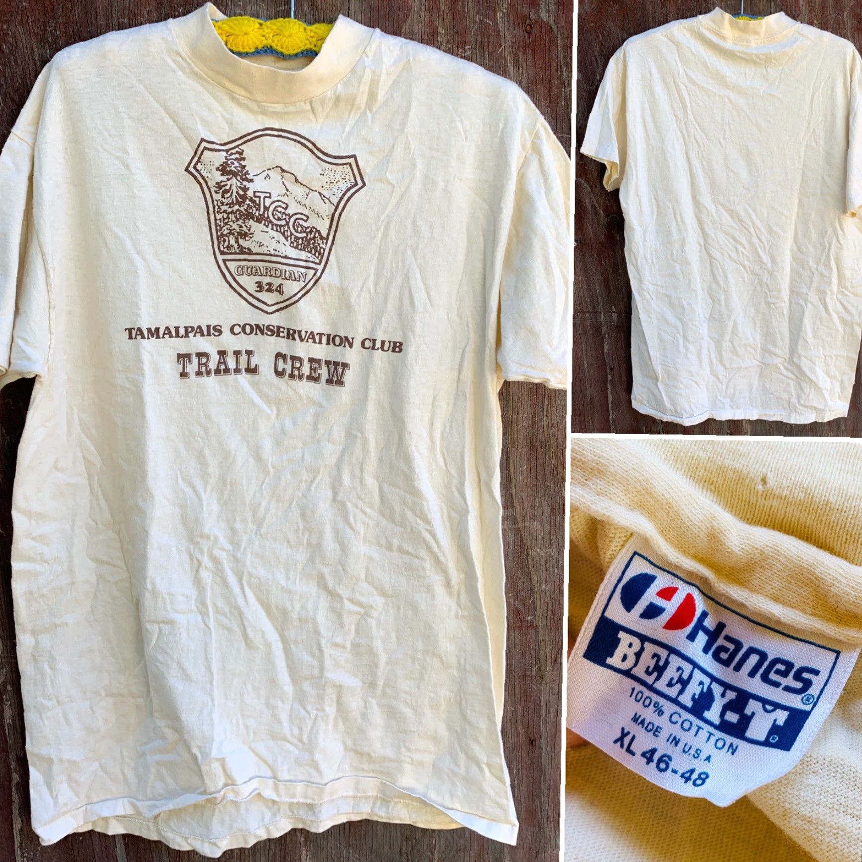 Hanes VINTAGE Hanes TCC Guardian 324 Tamalpais Conservation Club Trail Crew T Shirt XL Men Ivory 1980s Graphic Tee Size US XL / EU 56 / 4 - 3 Thumbnail