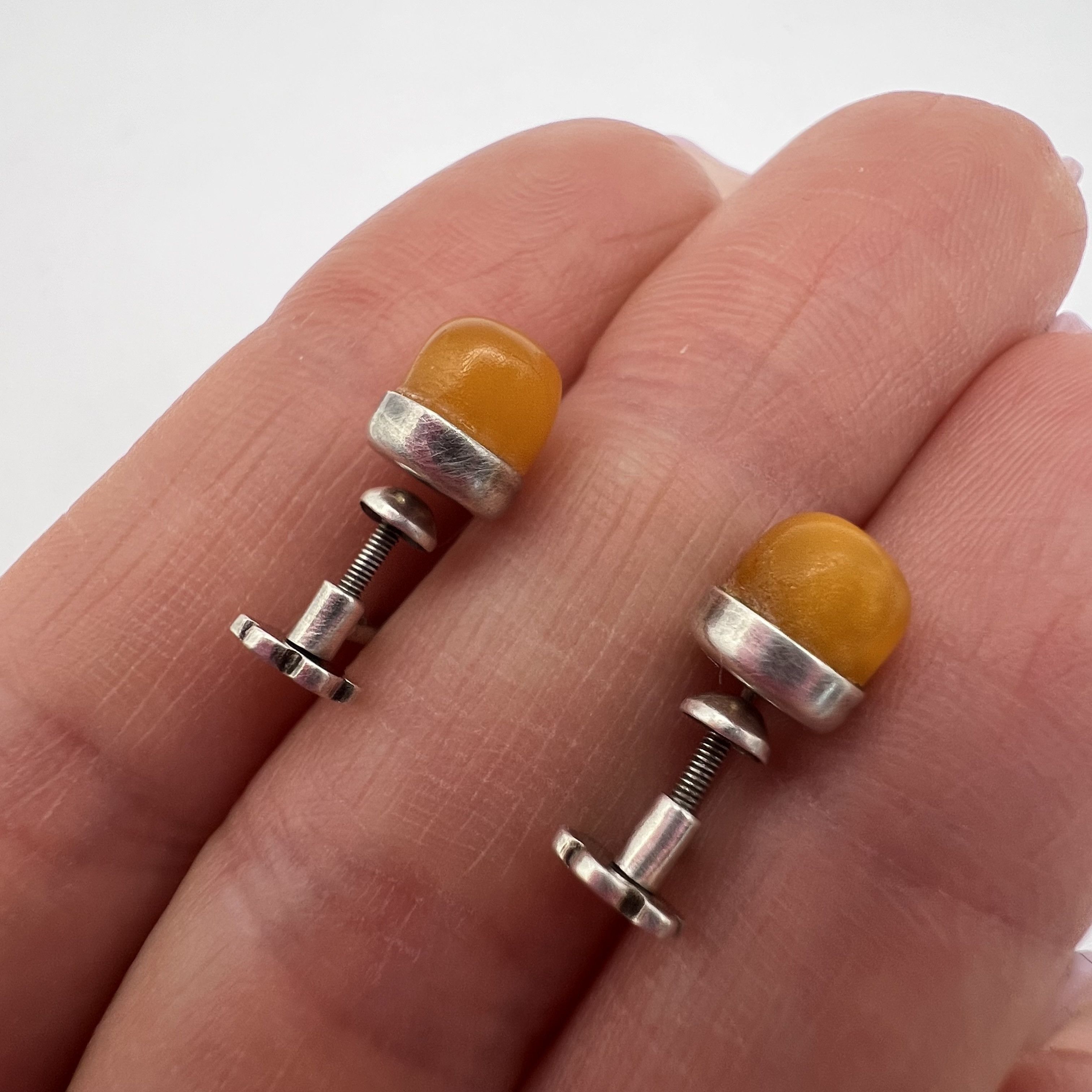 Vintage Vintage Soviet Silver 875 Baltic Amber Earrings Stud Size ONE SIZE - 5 Thumbnail