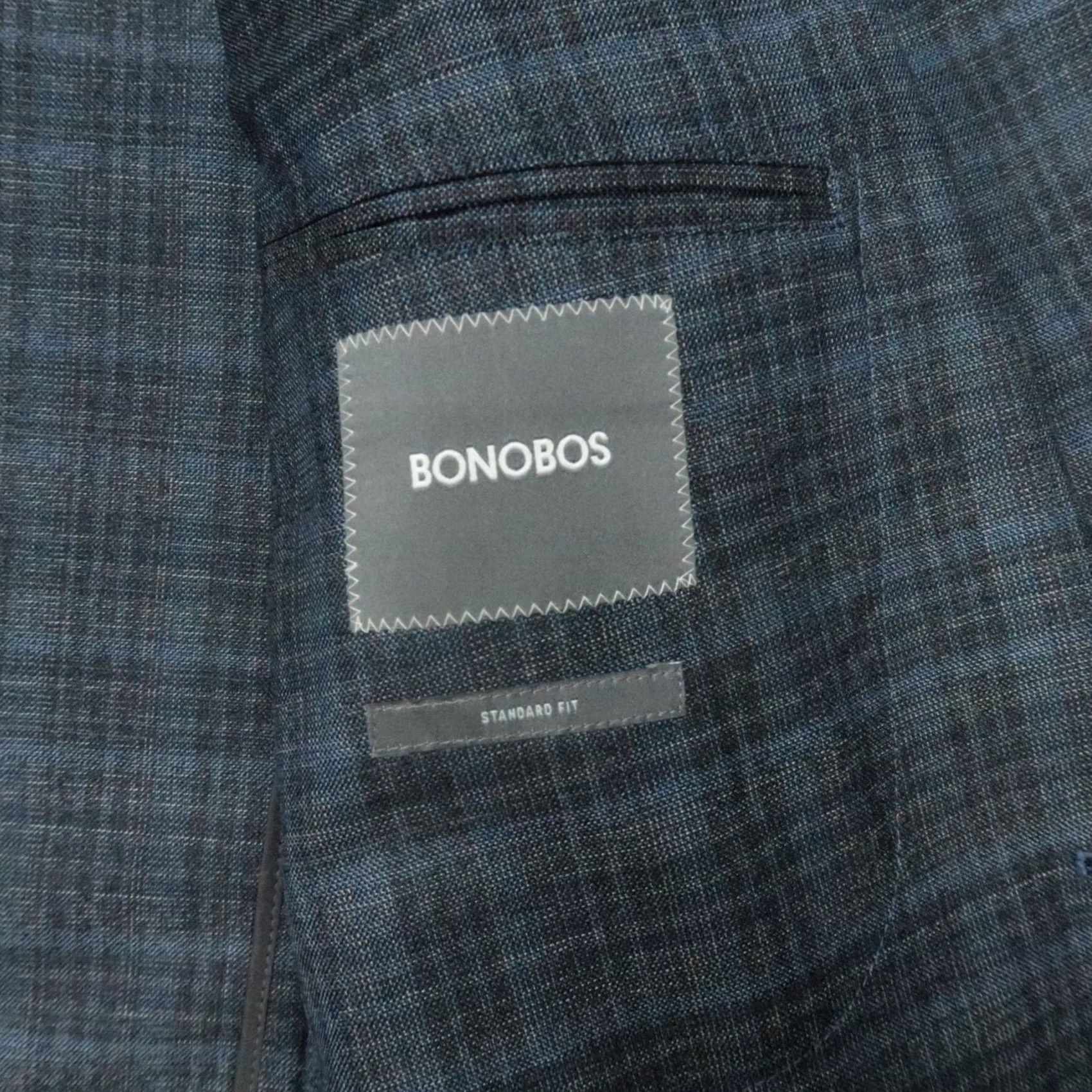 Bonobos Bonobos Blazer Mens 44L Blue Plaid Lanificio Wool Sport Coat Jetsetter Size 44R - 3 Thumbnail