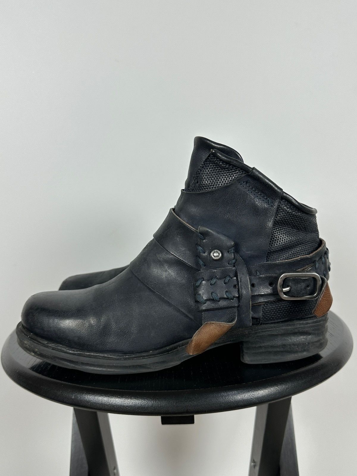 A.S.98 A.S.98. Airstep Navy Blue Leather Biker Ankle Boots Size US 8 / IT 38 - 2 Thumbnail