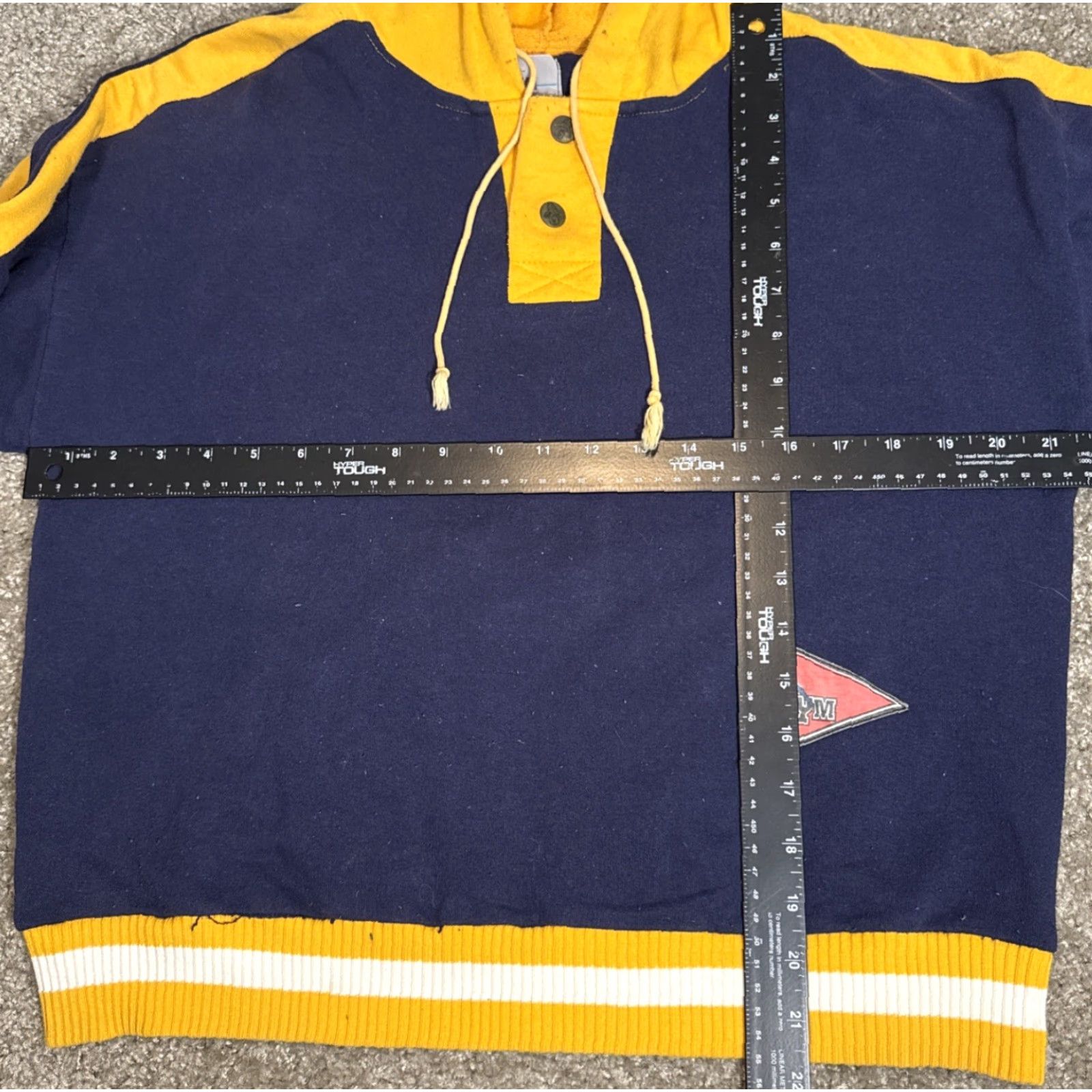 Vintage VINTAGE 1980s Navy Blue / Gold Pullover Cropped Workout Hoodie Sweatshirt M Women Blue Activewear Hoodie Size M / US 6-8 / IT 42-44 - 7 Thumbnail