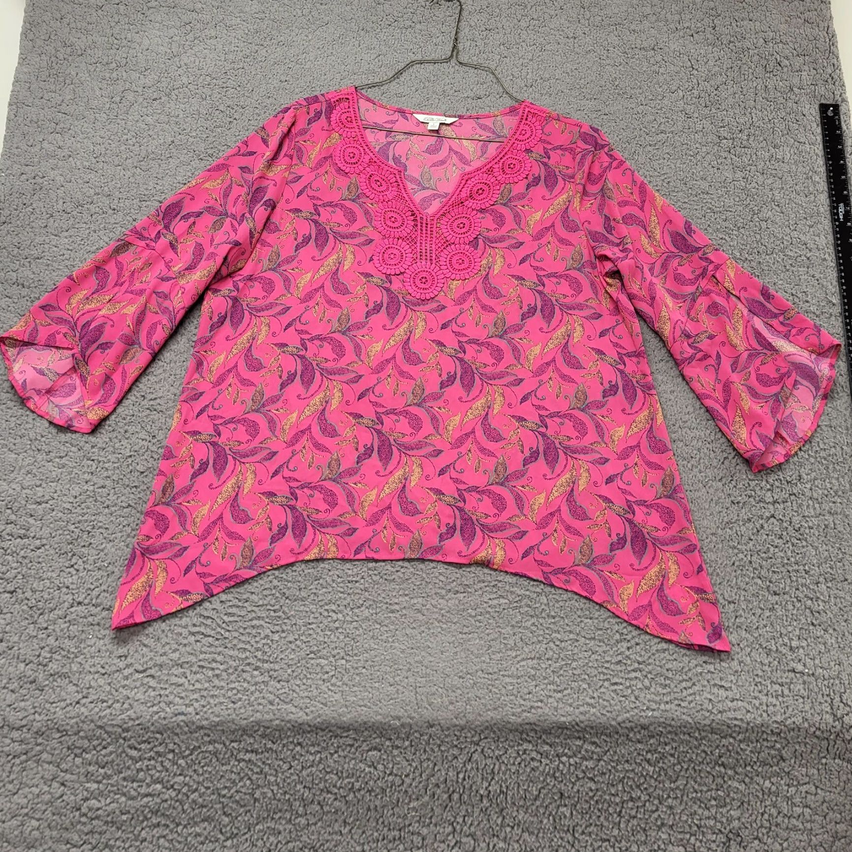 Pinko The Pioneer Woman Shirt Blouse Botanic Pink Sharkbite Hem 3/4 Sleeve Floral Multicolor L Size L / US 10 / IT 46 - 4 Thumbnail