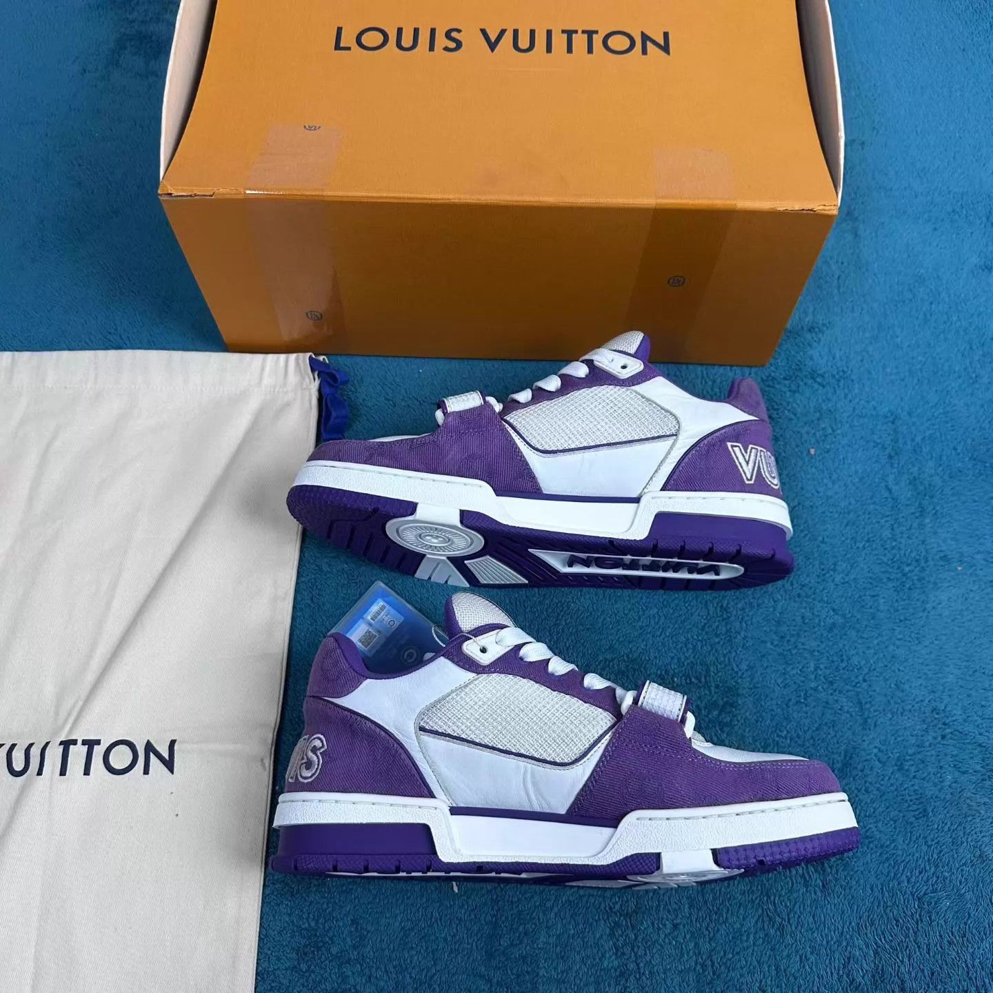 Louis Vuitton lv trainer low-top sneaker white purple velcro UK6/40 Size US 7 / EU 40 - 3 Thumbnail