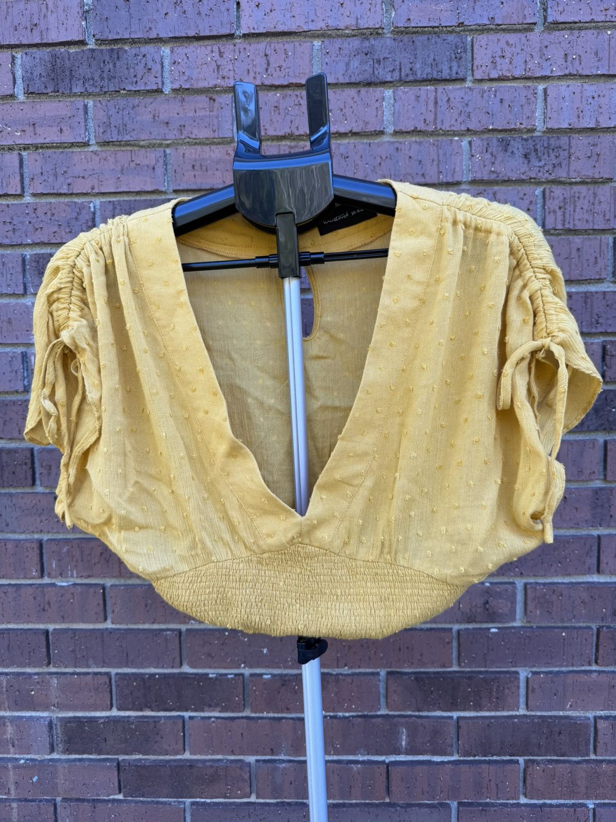 Other Mustard Seed Yellow Cropped Top V-Neck Peasant Swiss Dot Size M / US 6-8 / IT 42-44 - 1 Thumbnail