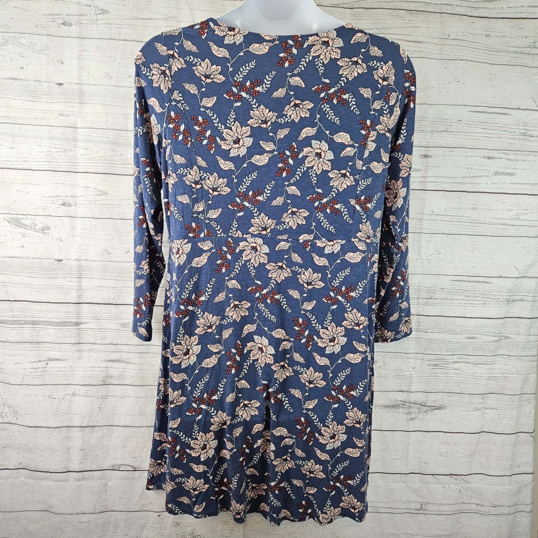 J. Jill J. Jill Womens Dress 1X Blue Pink Floral Long Sleeve Rayon Blend Knee Length Casual Shift Mens Women Girls Size XL / US 12-14 / IT 48-50 - 3 Thumbnail