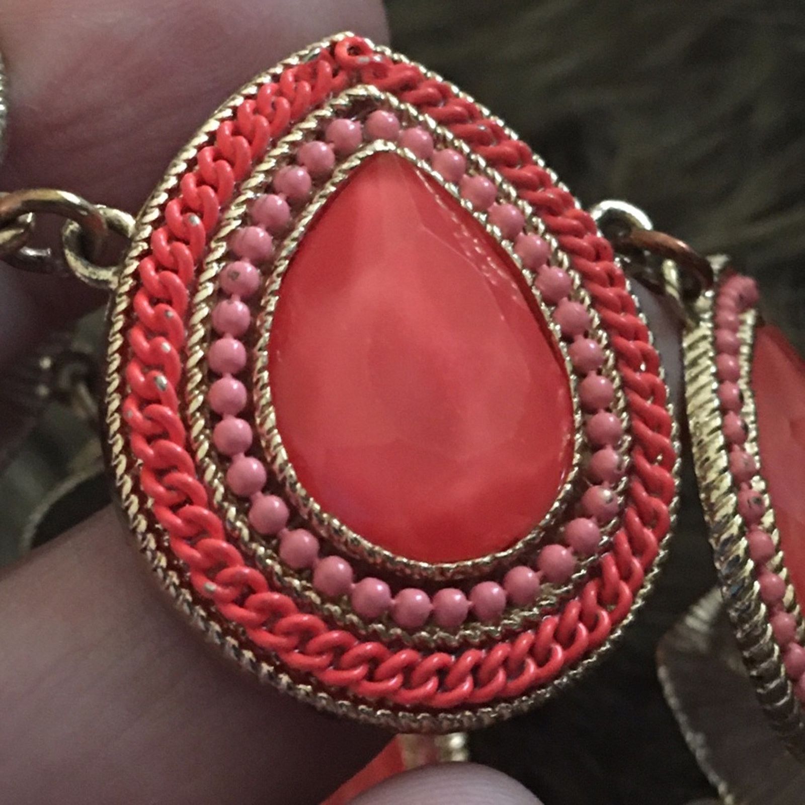 Jewelry Coral tone faceted tear drop statement necklace Size ONE SIZE - 7 Thumbnail